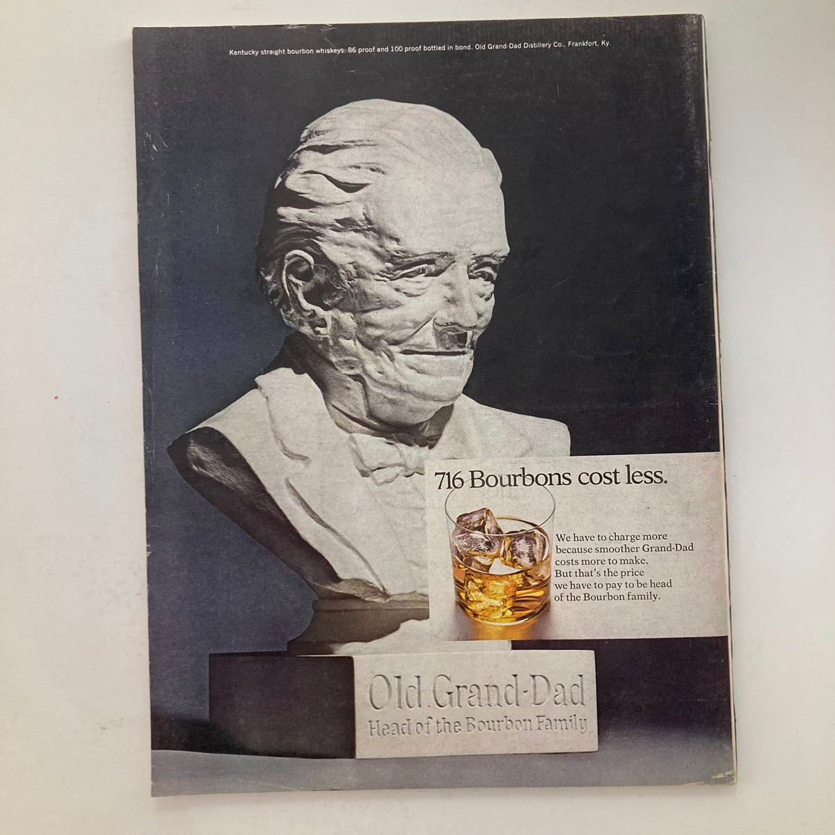 Back cover of VTG Newsweek Magazine May 11 1970 featuring an advertisement for Old Grand-Dad bourbon, highlighting the product with an artistic bust and promotional text.