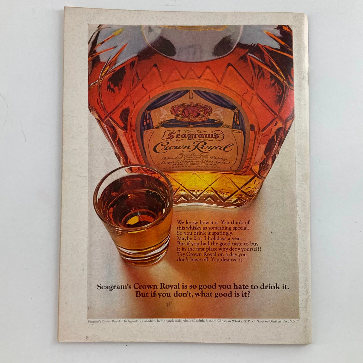 Advertisement page in VTG Newsweek Magazine May 26 1969 featuring Seagram's Crown Royal whiskey, promoting its premium quality.