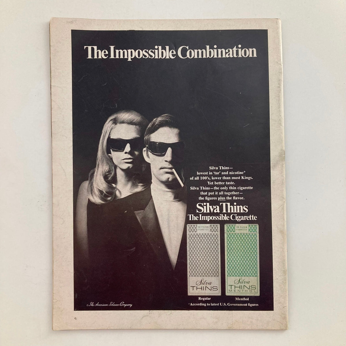 Back cover of VTG Newsweek Magazine April 7 1969 featuring a vintage advertisement for Silva Thins cigarettes, showcasing the product's branding from the era.