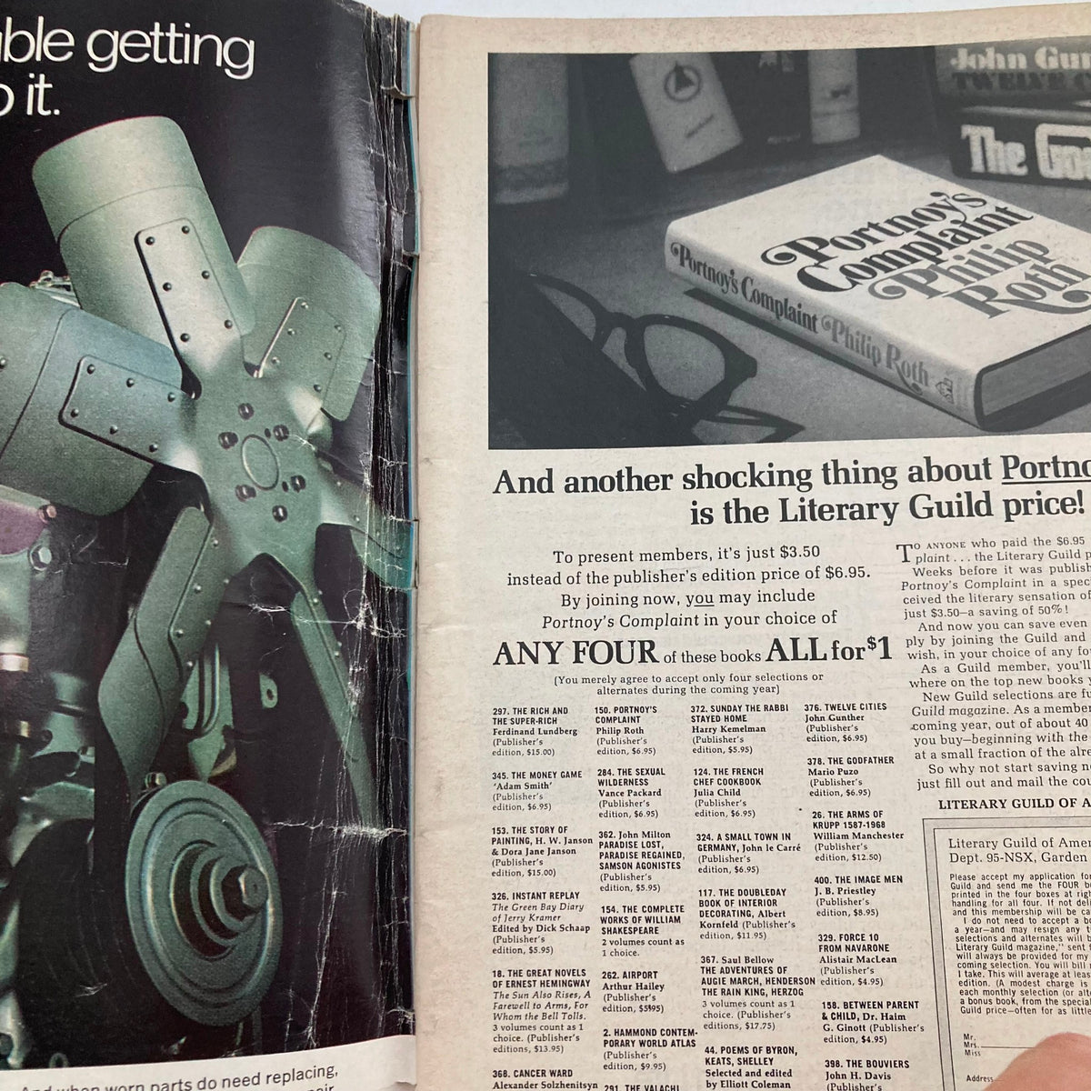 Inside page of the VTG Newsweek Magazine from May 19, 1969 displaying advertisements including a promotion for Philip Roth's 'Portnoy's Complaint'.