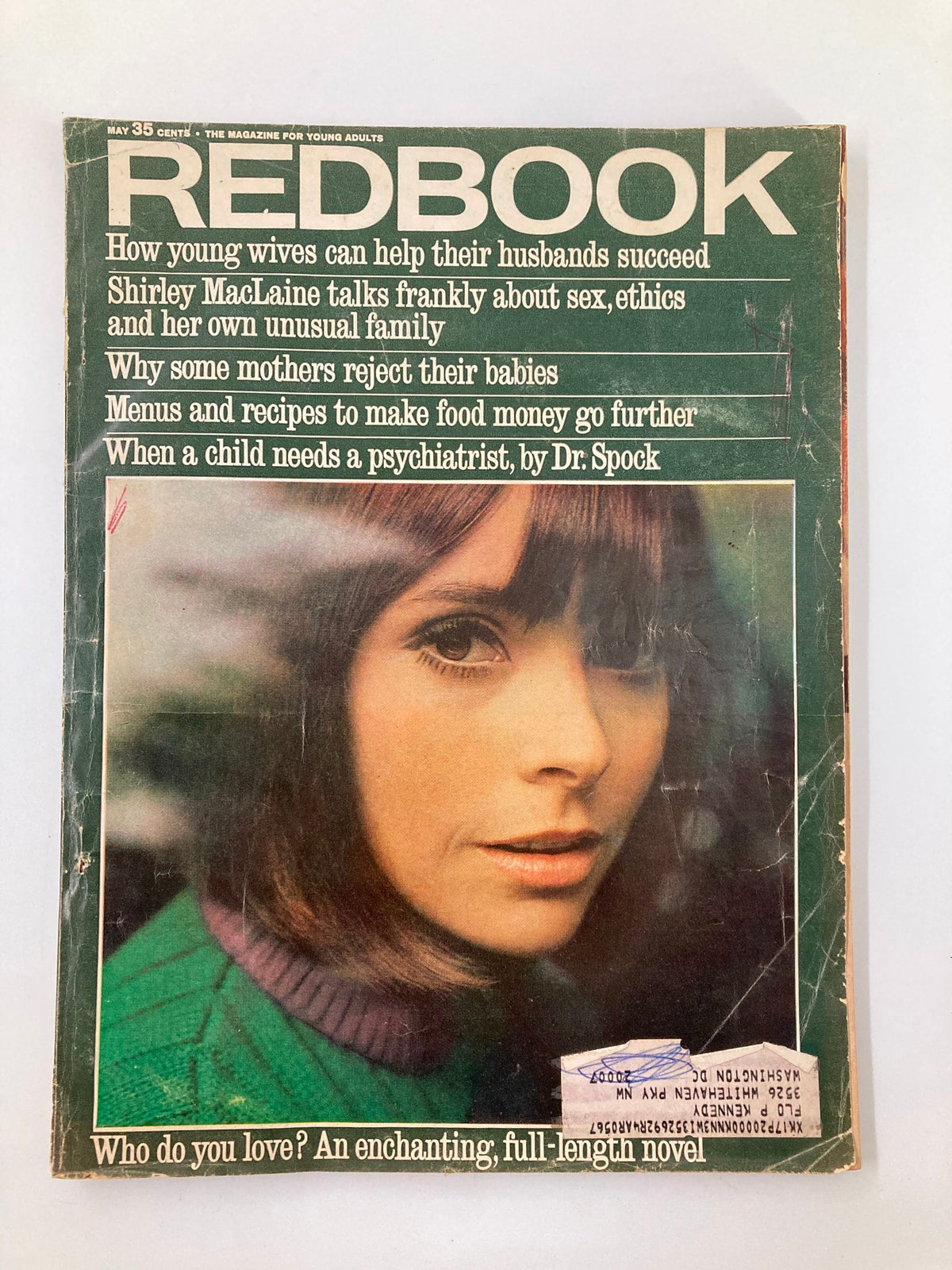 Cover of VTG Redbook Magazine May 1966 featuring a woman with a stylish haircut and text discussing various articles, including 'Who Do You Love? An enchanting, full-length novel.'