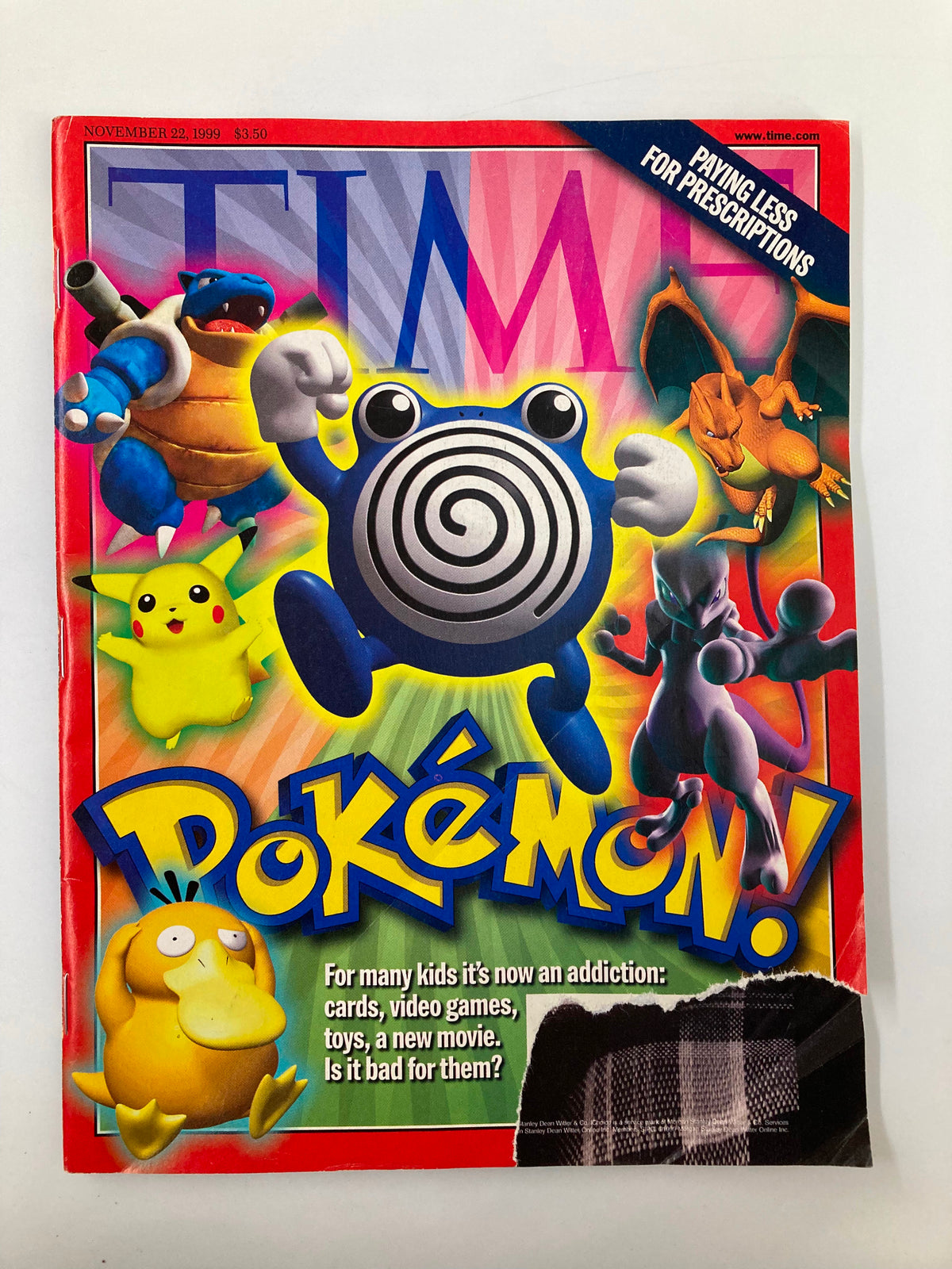 Cover of Time Magazine, November 22, 1999, Vol. 154, No. 21, featuring Pokémon with the headline 'Is It Bad For Them?