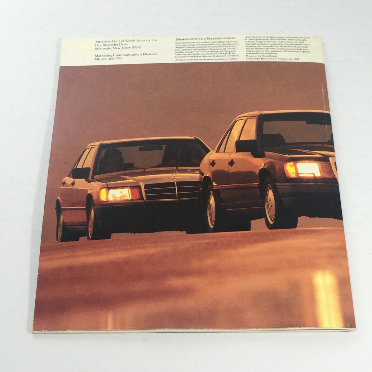 1987 Mercedes-Benz Full Model Line Dealership Car Auto Brochure Catalog showcasing two cars on an open road.
