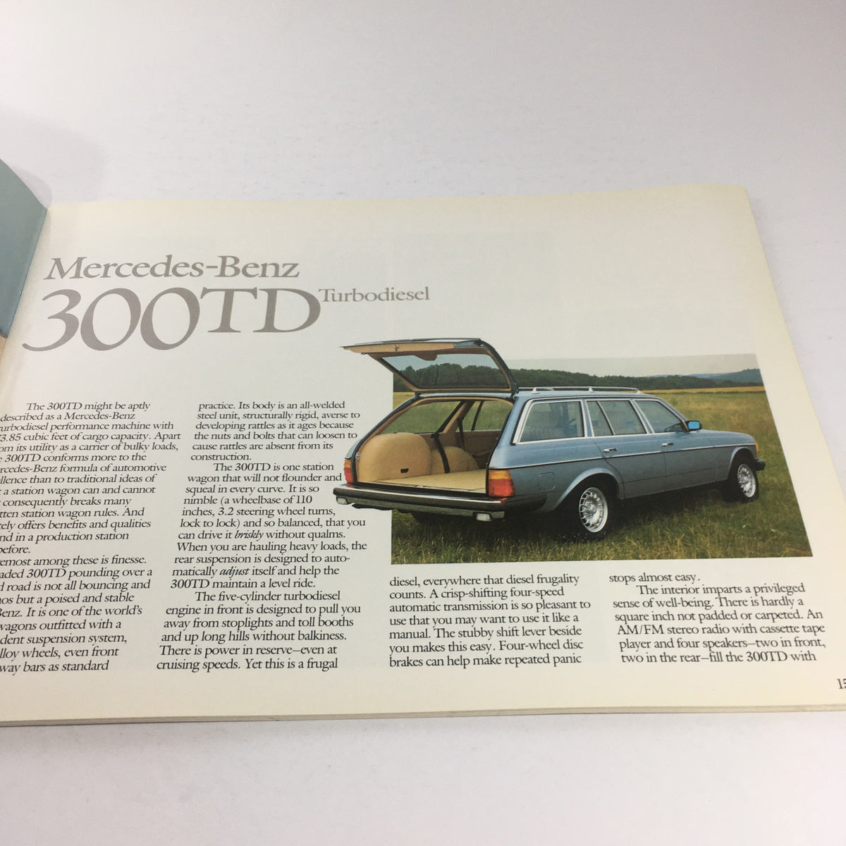 Interior page of the 1982 Mercedes-Benz 300-Turbodiesel Dealership Car Auto Brochure detailing features of the 300TD model with an open hatchback.