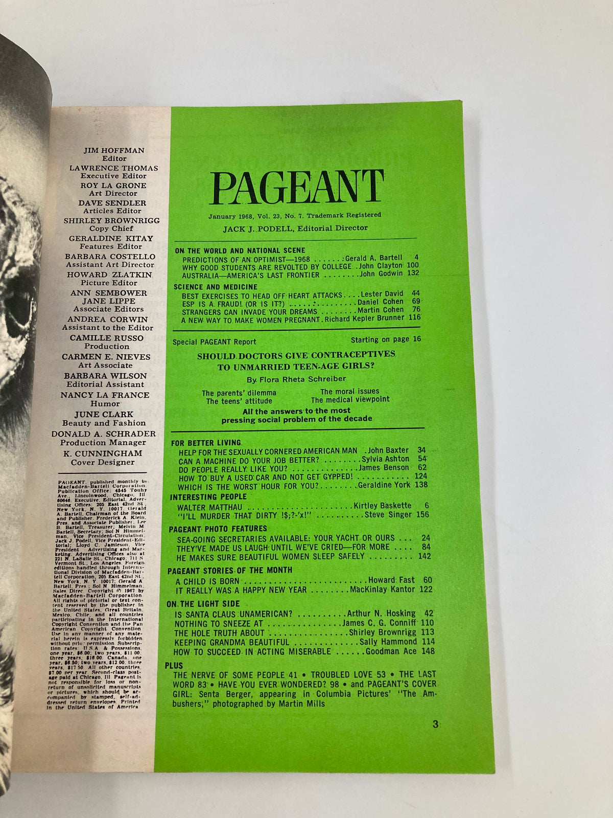 Inside page of VTG Pageant Magazine January 1968 showcasing the editorial content and articles including health insights and cultural reflections from the 1960s. A collectible piece of history.