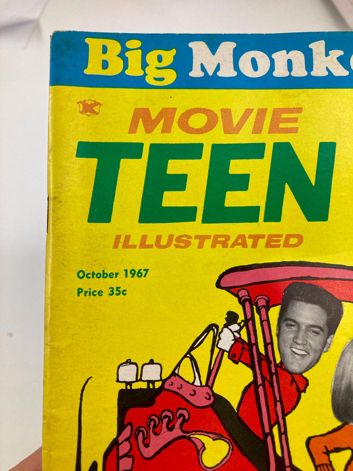 Cover of VTG Movie Teen Illustrated Magazine October 1967, featuring colorful graphics and an illustration of a character driving a red car, with a photo of Elvis Presley.