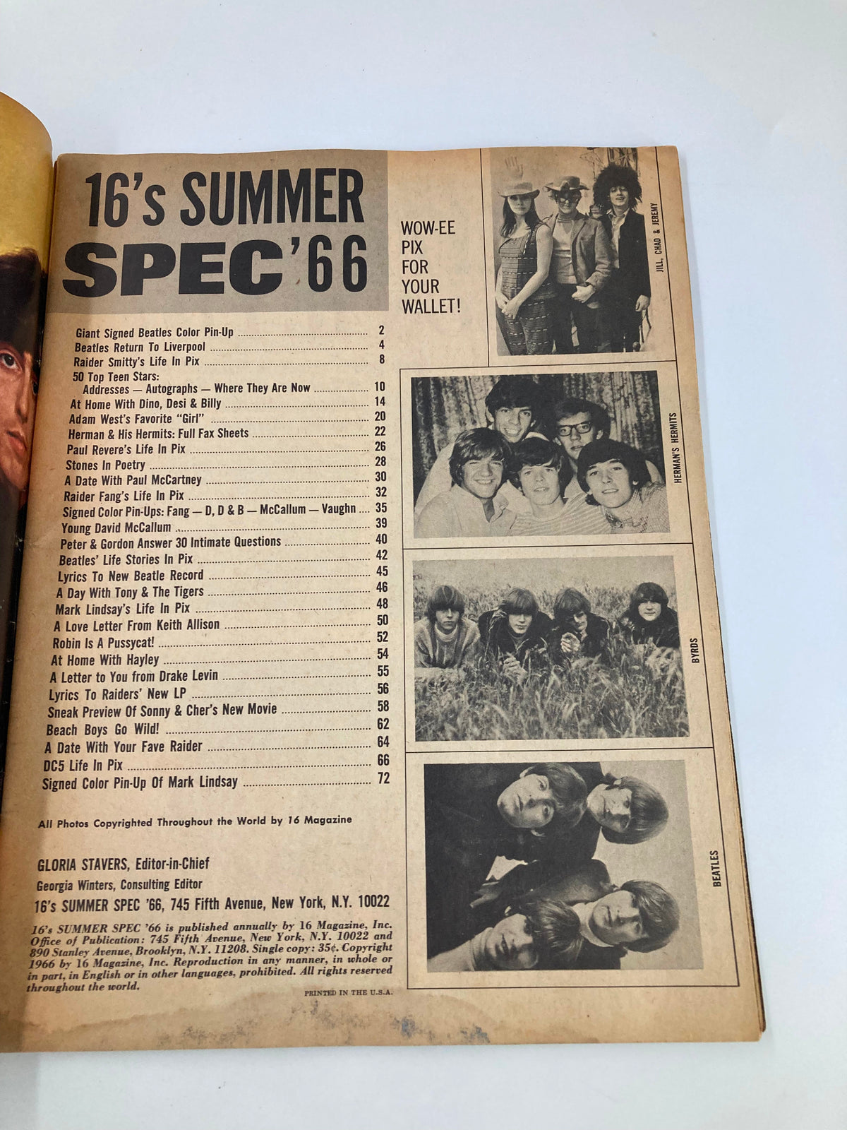 Vintage 16 Magazine Summer 1966 David McCallum, The Beatles, Sonny & Cher No Label