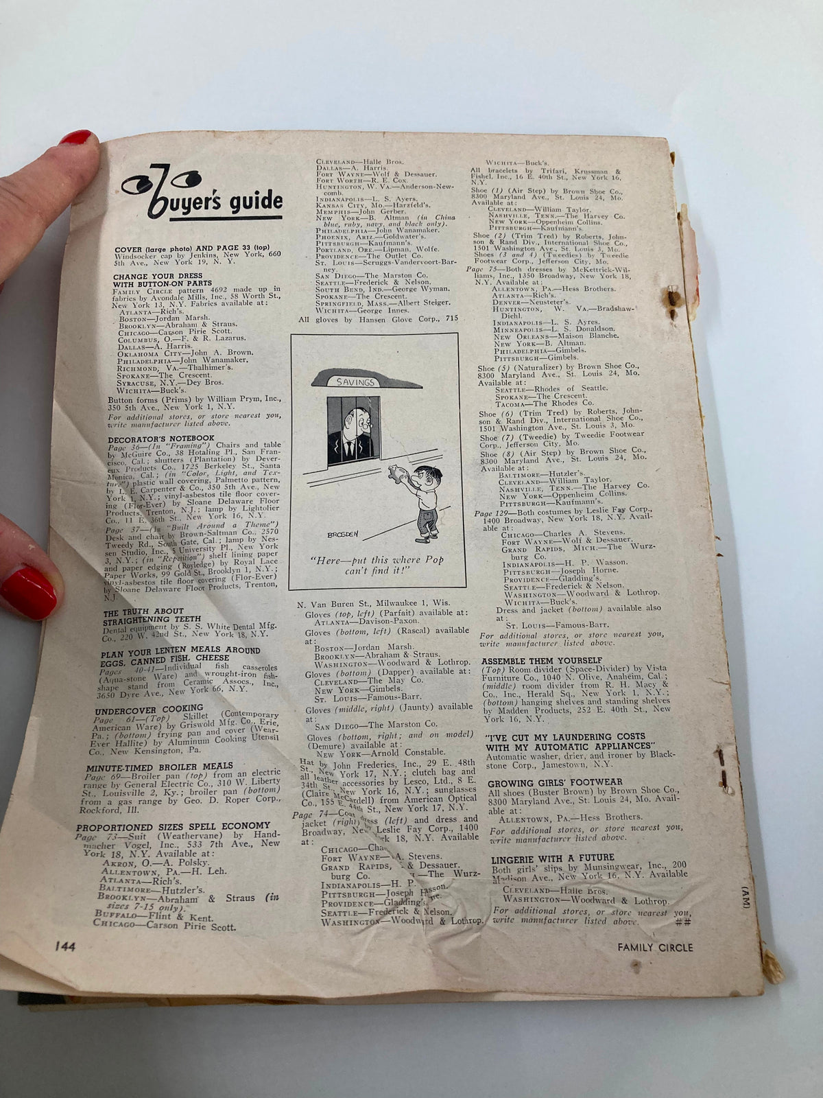 Back cover of the VTG Family Circle Magazine March 1954 containing the buyer's guide and additional tips for household management.