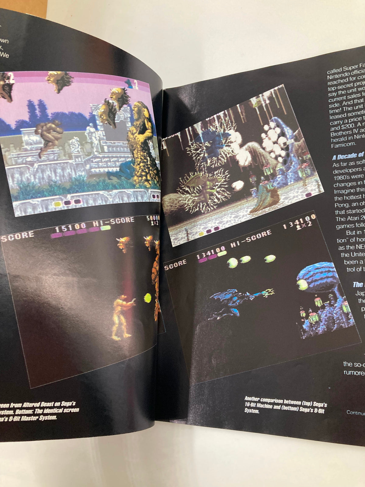 GamePro Magazine July 1989 showcasing game comparison screenshots of Altered Beast, highlighting the visual differences between Sega's systems.