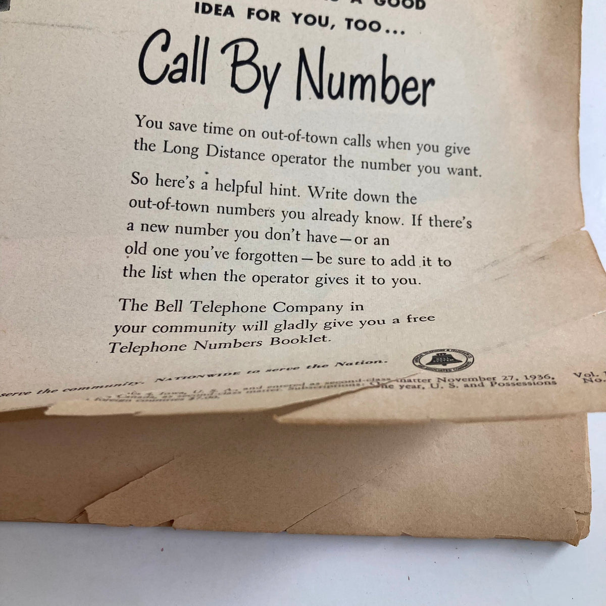 Back side advertisement from the Look Magazine, March 24, 1953 issue, highlighting tips for making long-distance calls.