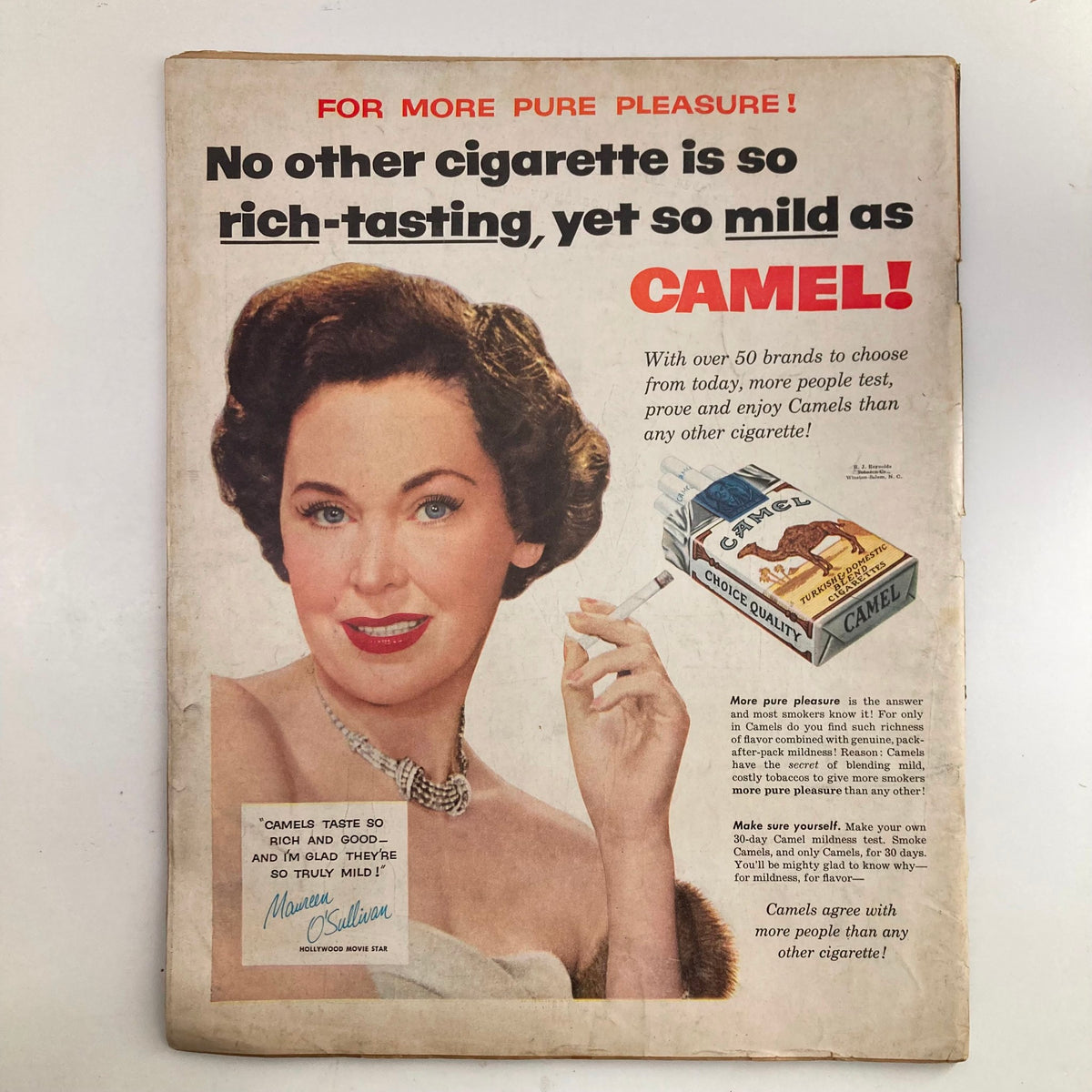 Back cover of VTG Look Magazine November 16 1954 advertising Camel cigarettes with a glamorous model promoting the product.