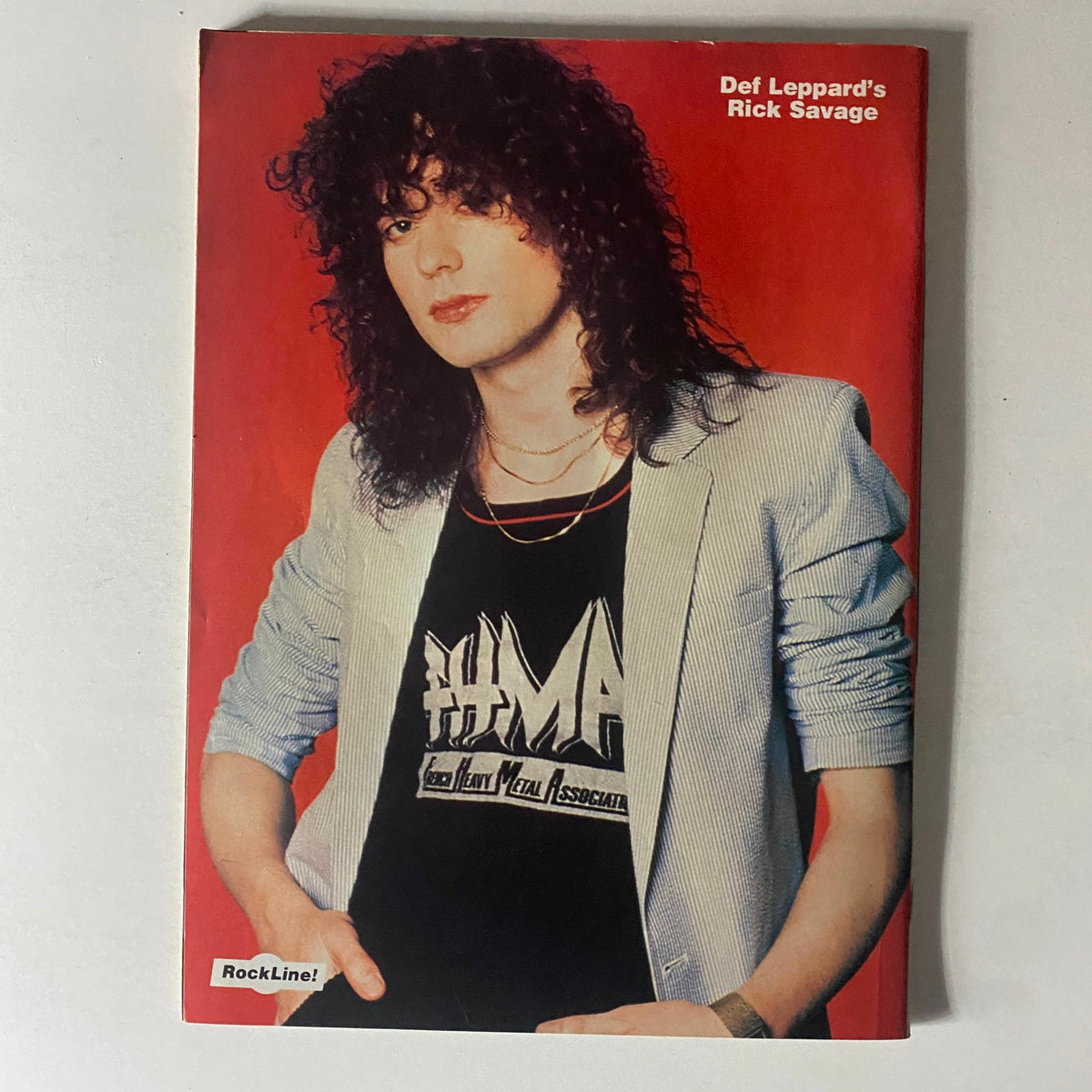 Cover image from the January 1984 issue of Rock Line Magazine featuring Def Leppard's Rick Savage, showcasing 1980s rock fashion and music culture.