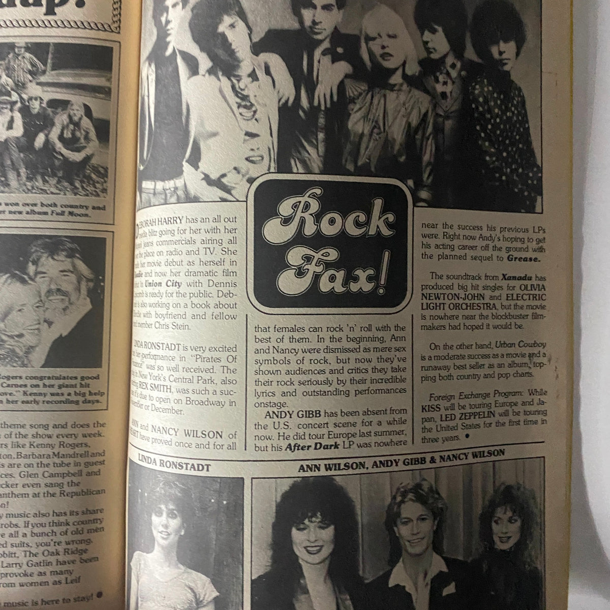 Image from SuperTeen Teen Star Directory No. 3 showcasing an article titled 'Rock Fax!' featuring notable artists like Linda Ronstadt and Andy Gibb, highlighting celebrity news and insights from the '70s and '80s.