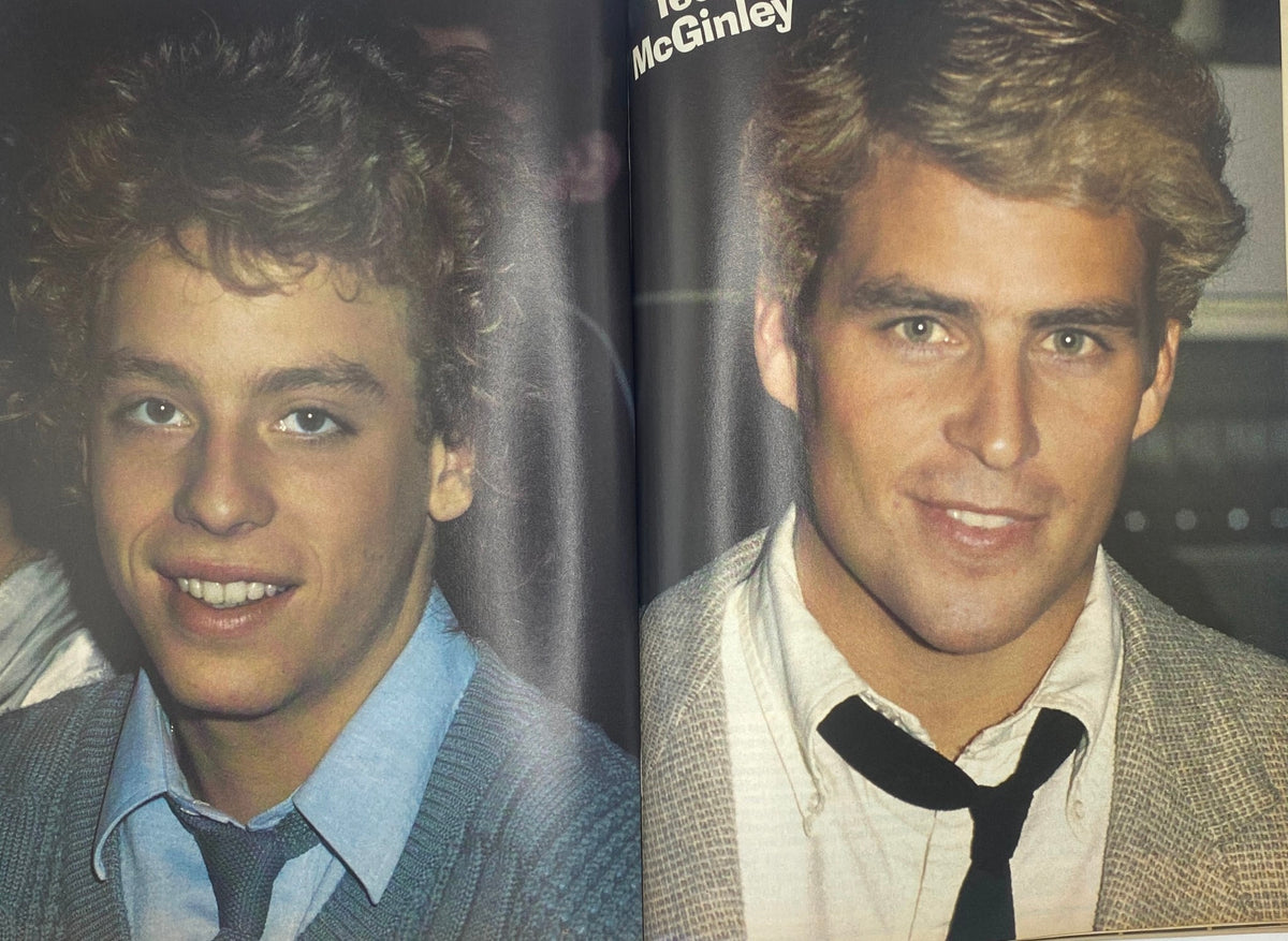 Photos of stars featured in Teen Bag Magazine July 1981, including Ted McGinley and a young actor, highlighting celebrity profiles.