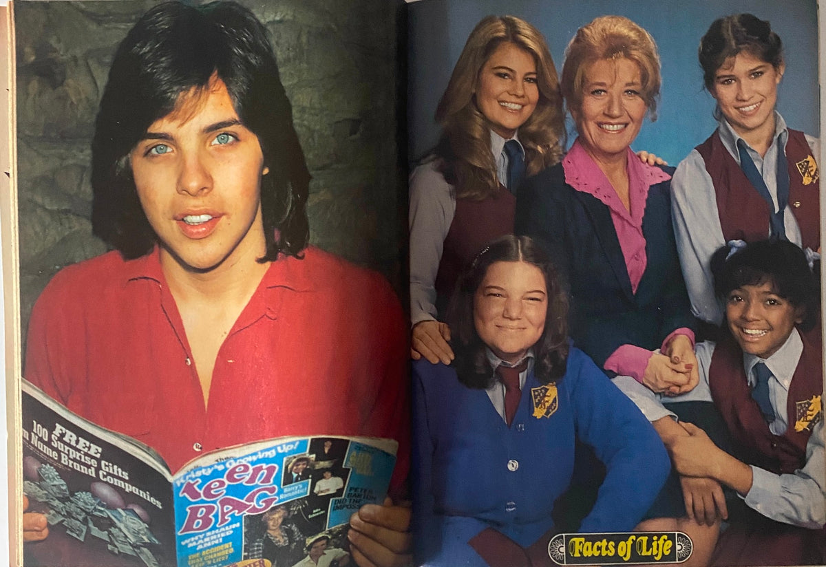 Teen Bag Magazine January 1982 image featuring a young male reader holding the magazine and surrounded by the cast of The Facts of Life, highlighting popular teen culture and entertainment of the time.
