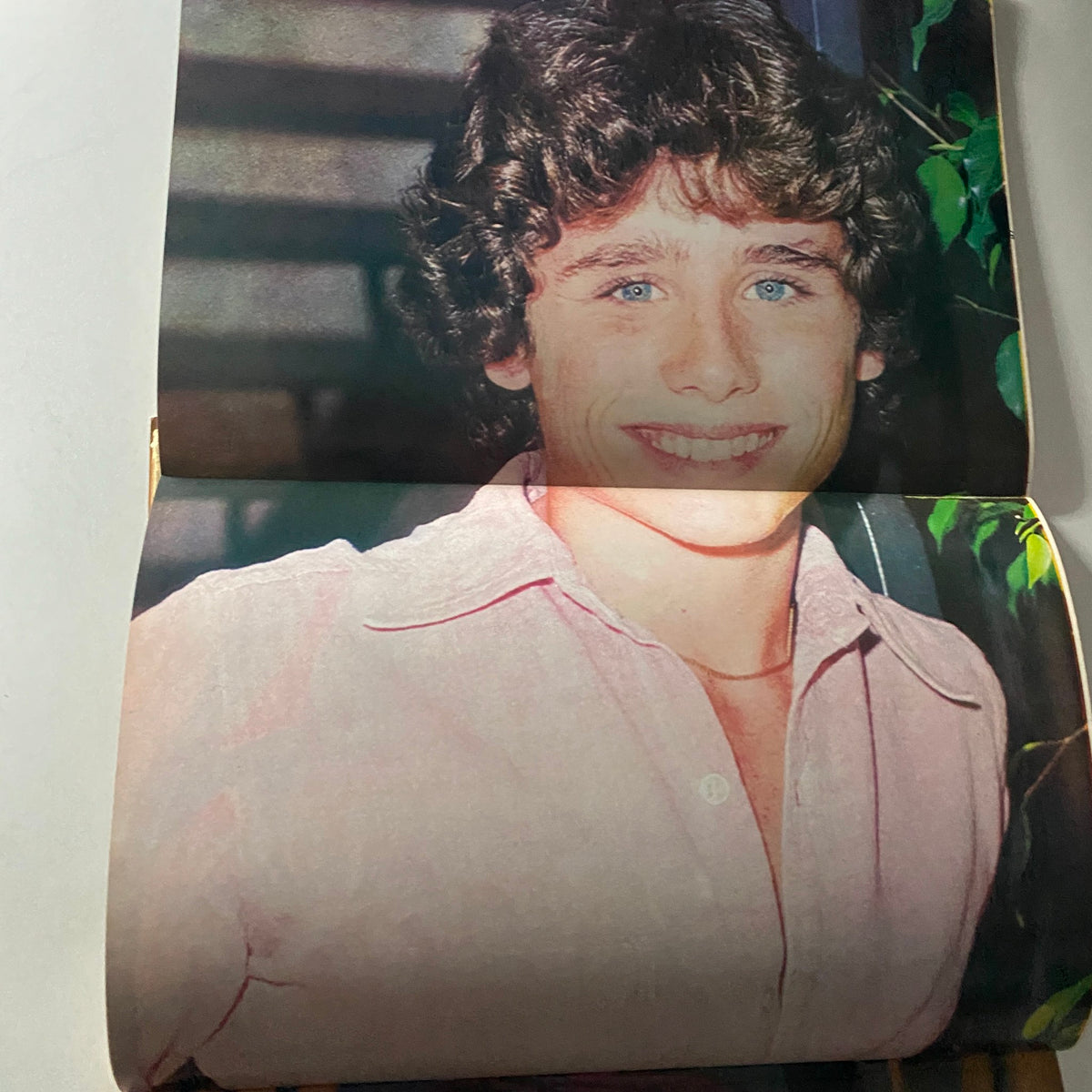 Color pin-up page from Teen Pin-Ups Magazine September 1981 showcasing a young man with curly hair and blue eyes smiling.