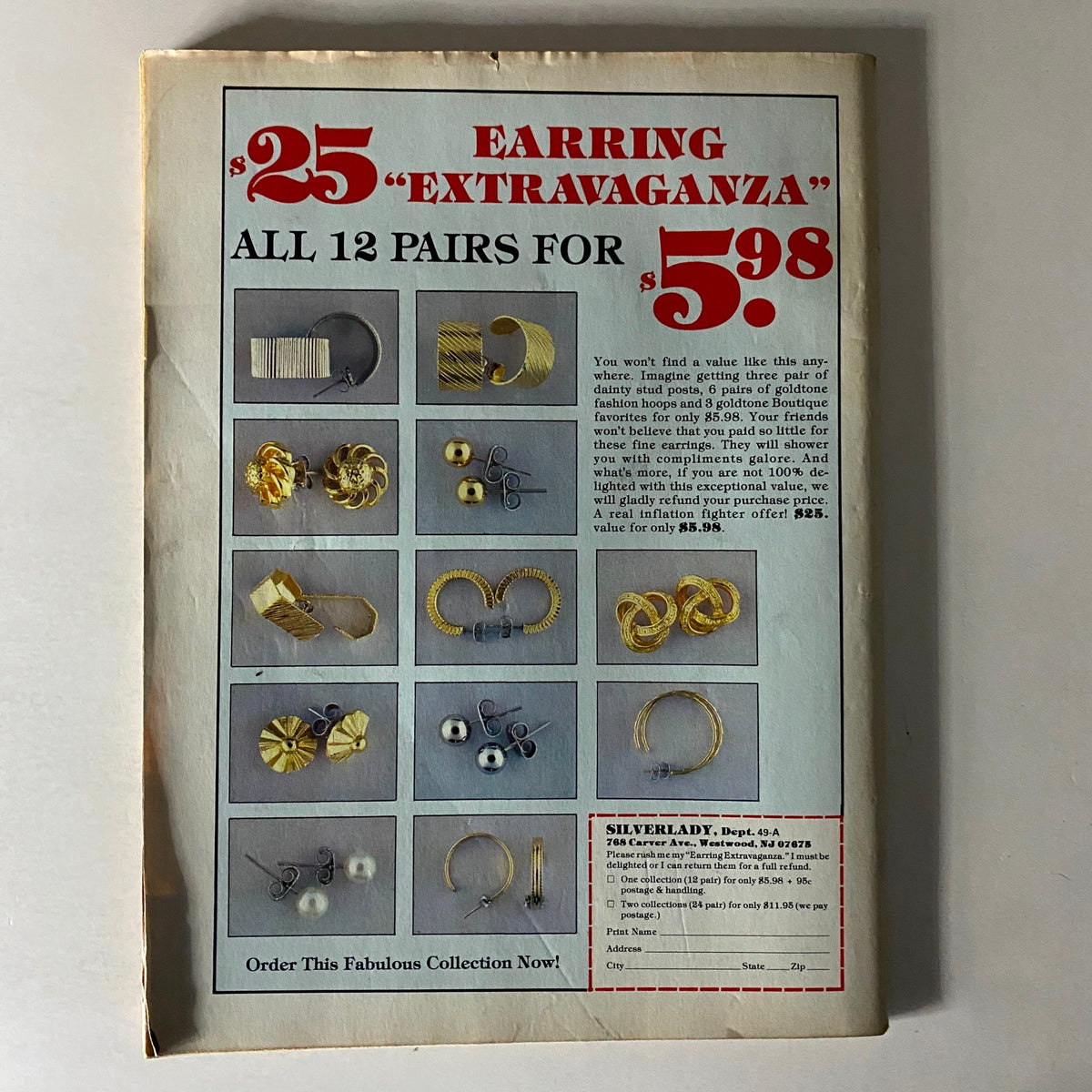 Advertisement page from Teen Pin-Ups Magazine June 1981 promoting an earring collection with vibrant visuals.