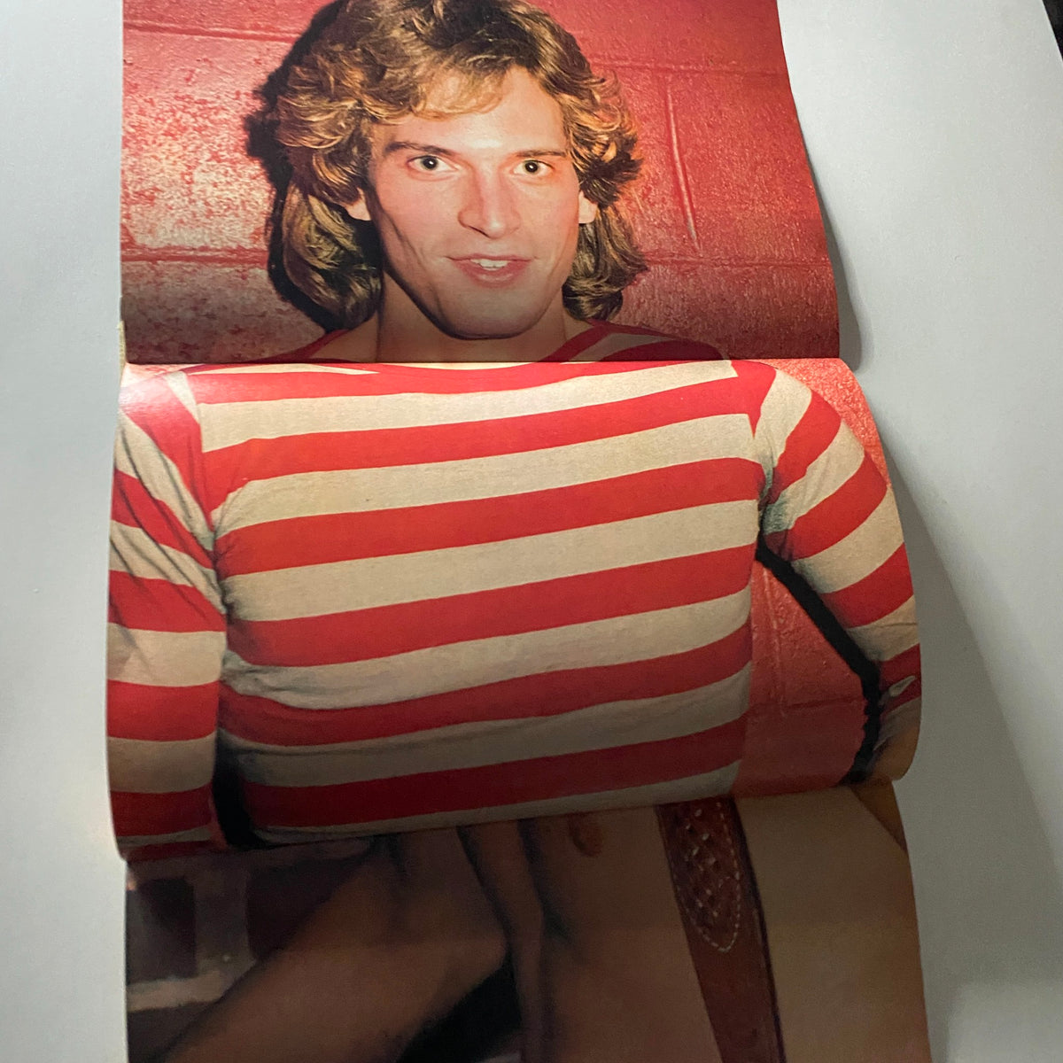 Another centerfold image from Teen World & Teen Life Magazine August 1981 showcasing a male model in a striped shirt, emphasizing the magazine's style and celebrity content.