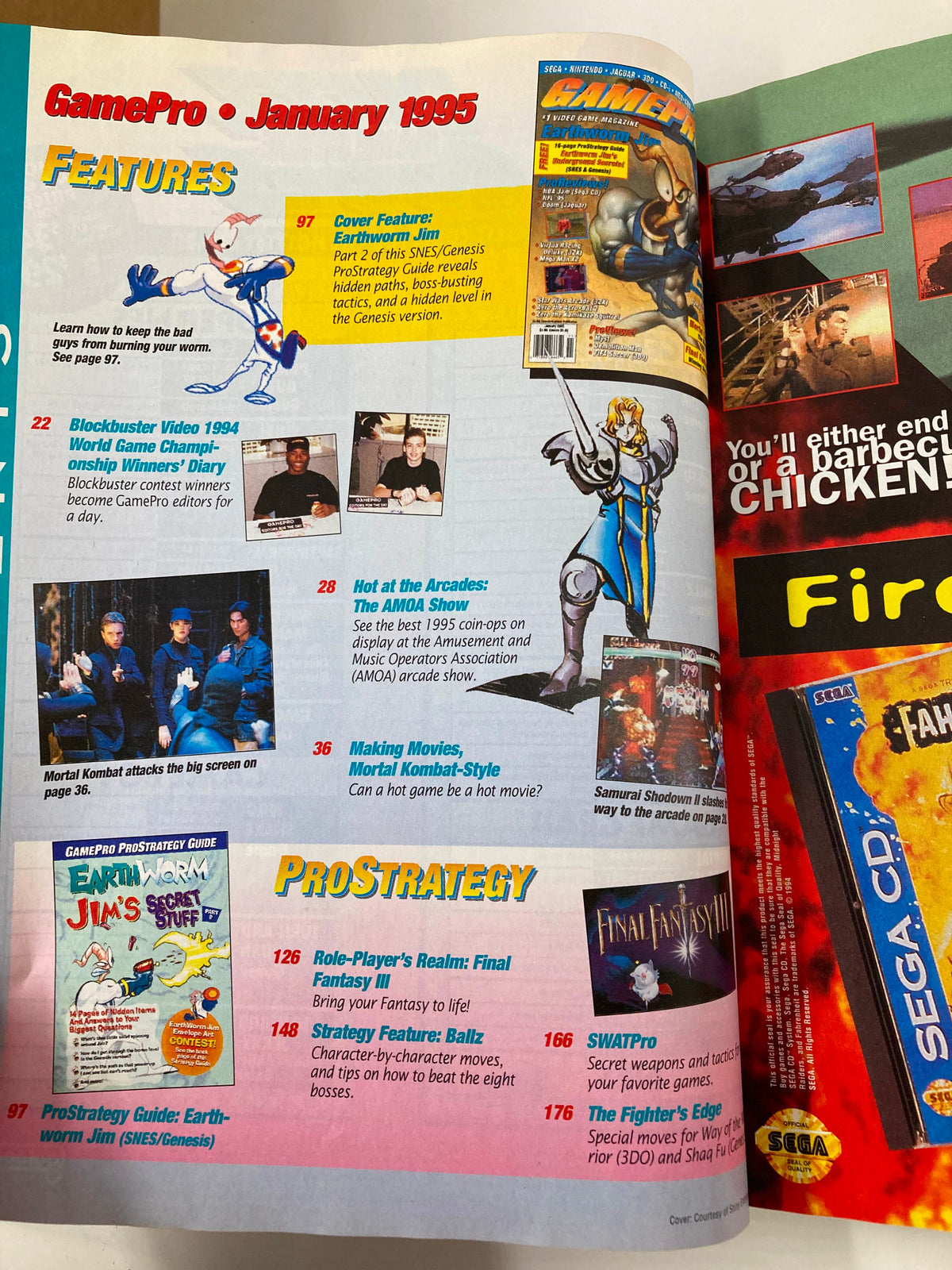 GamePro Magazine January 1995 featuring Earthworm Jim's Underground Secrets. This page includes game features and tips from the iconic vintage magazine.