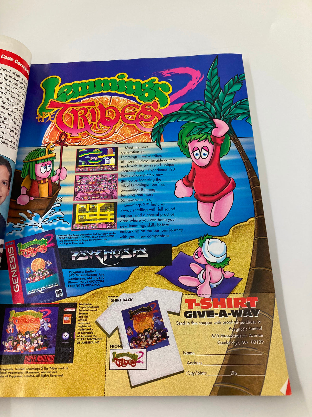 GamePro Magazine January 1995 page featuring an advertisement for Lemmings 2: The Tribes, promoting gameplay features and merchandise.
