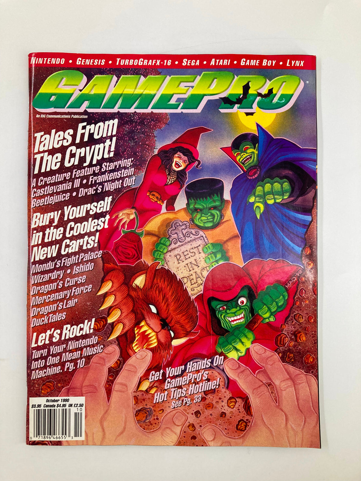 Cover of GamePro Magazine October 1990 featuring Castlevania III and Frankenstein Creeps, showcasing vibrant artwork and headlines promoting new games and features.