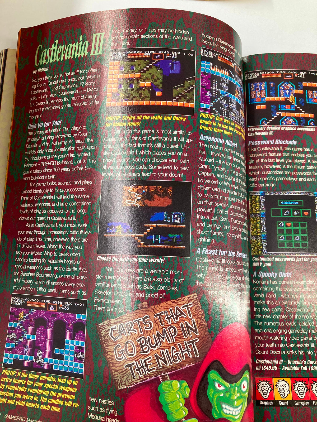GamePro Magazine October 1990 featuring an article on Castlevania III with strategies, tips, and game art.