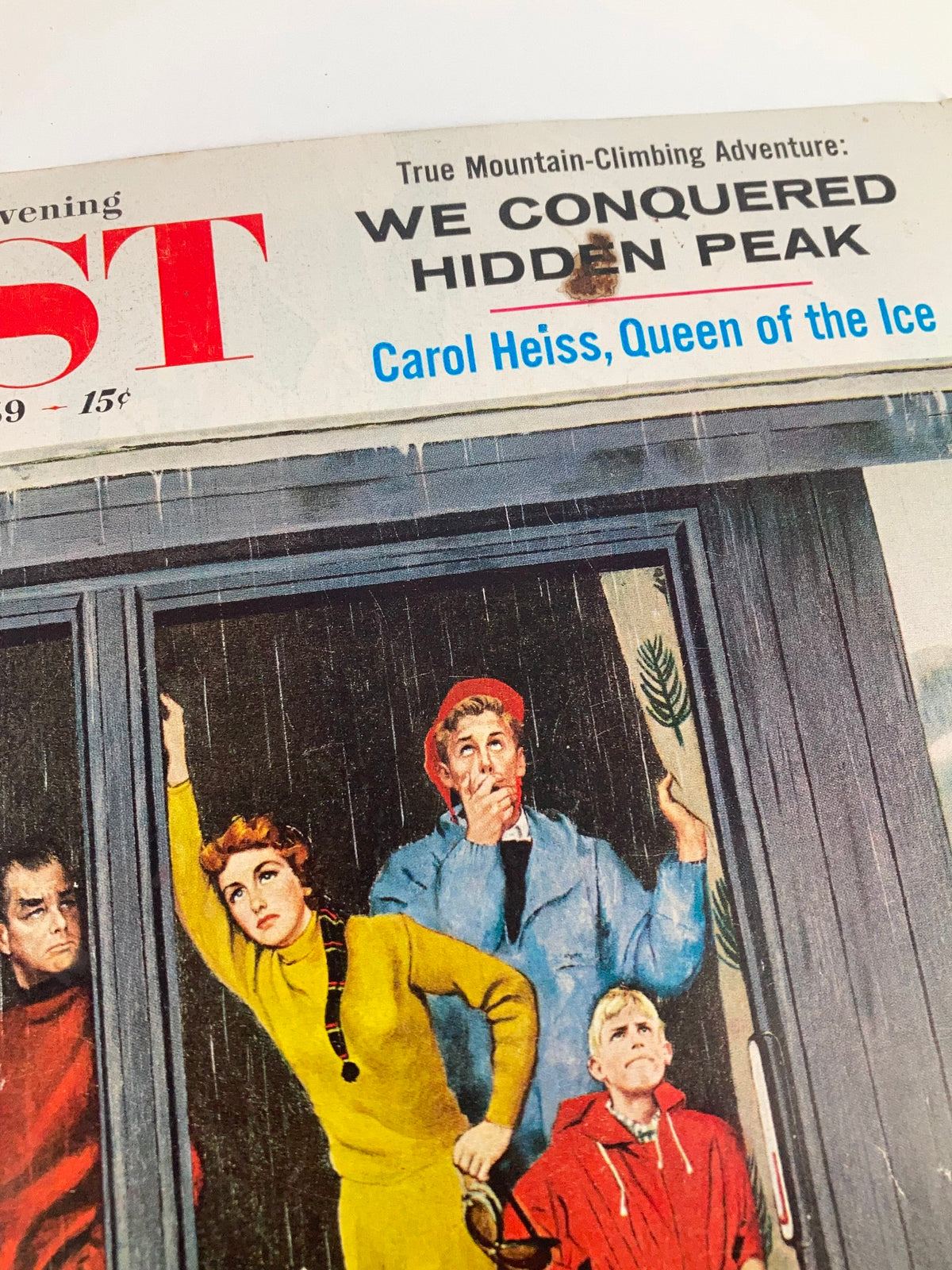 Close-up image of The Saturday Evening Post cover from January 31, 1959, highlighting Carol Heiss, Queen of Ice, and the title text with skiers in the background.