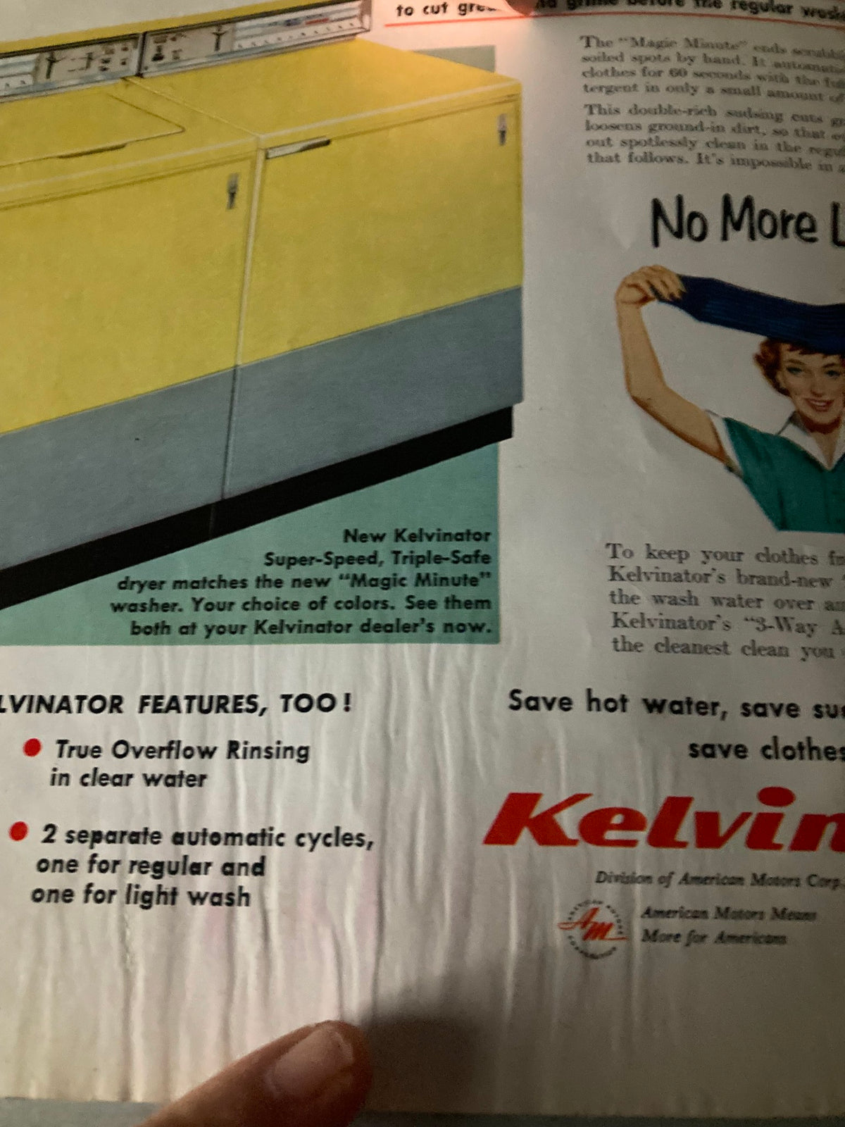 Interior advertisement from The Saturday Evening Post, highlighting the features of a new Kelvination dryer, connected to the October 12, 1957 issue titled 'The Negro in the North'.