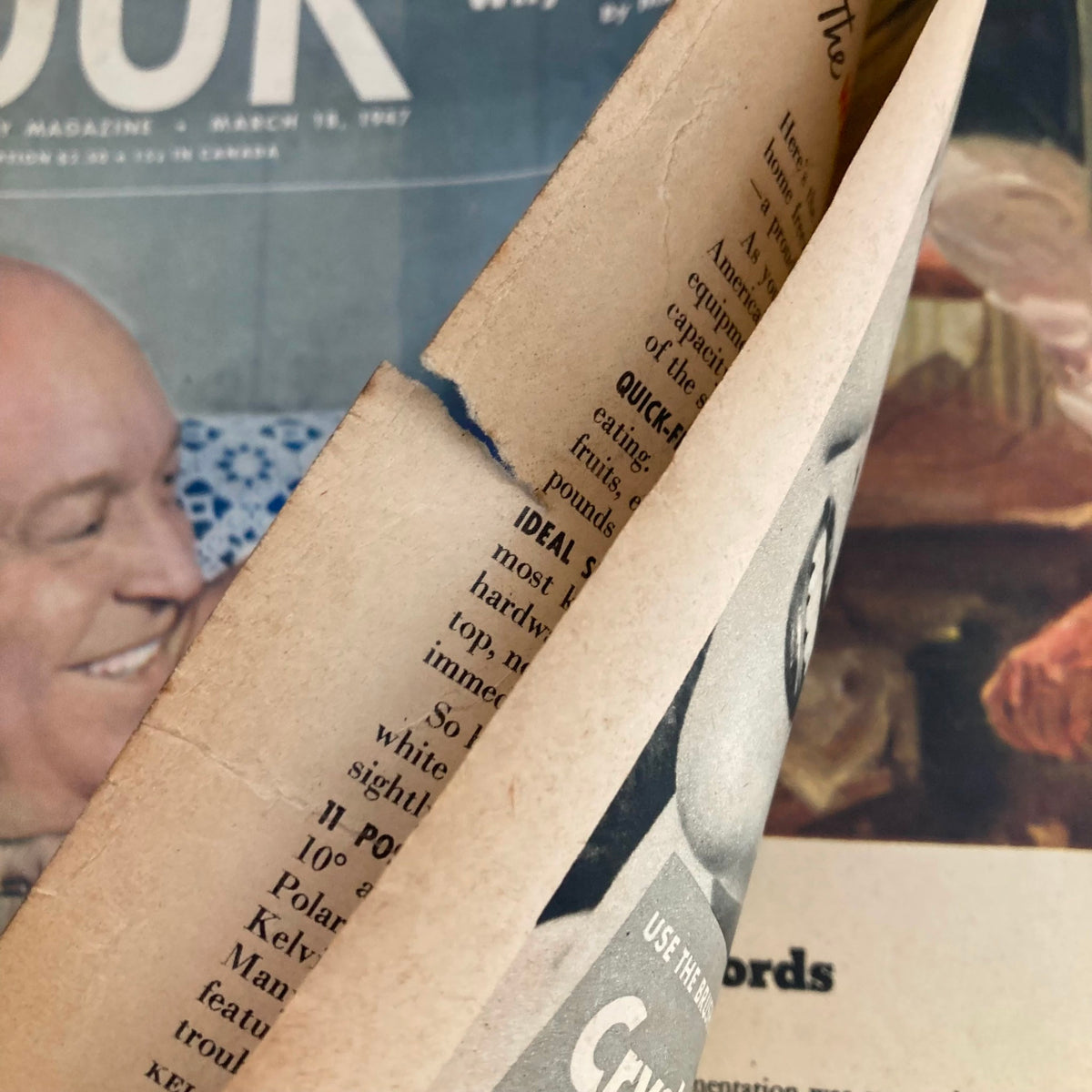Interior of VTG Look Magazine March 18, 1947 showing well-preserved pages with minor wear, emphasizing its condition and collectible nature.