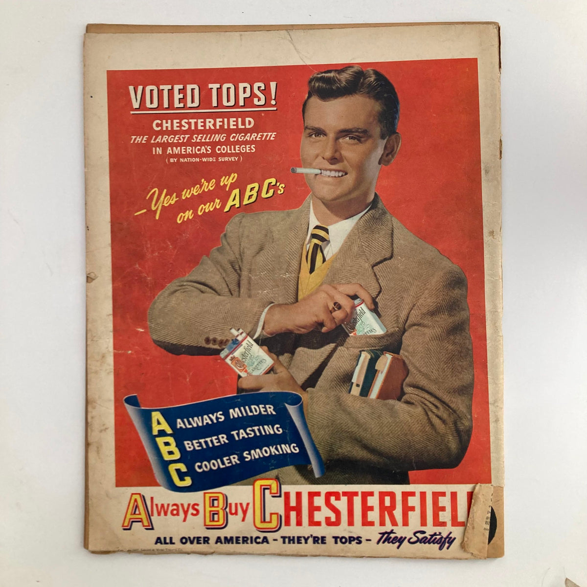 Back cover of VTG Look Magazine March 18, 1947 featuring a Chesterfield cigarette advertisement, capturing the advertising style of the era.