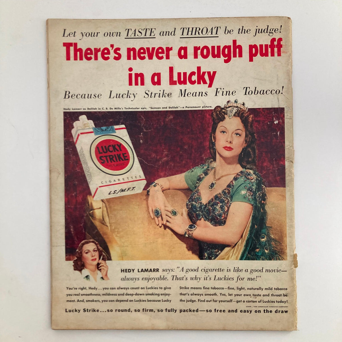 Cover of the VTG Look Magazine May 9 1950 featuring an advertisement for Lucky Strike cigarettes with Hedy Lamarr, highlighting vintage tobacco advertising.