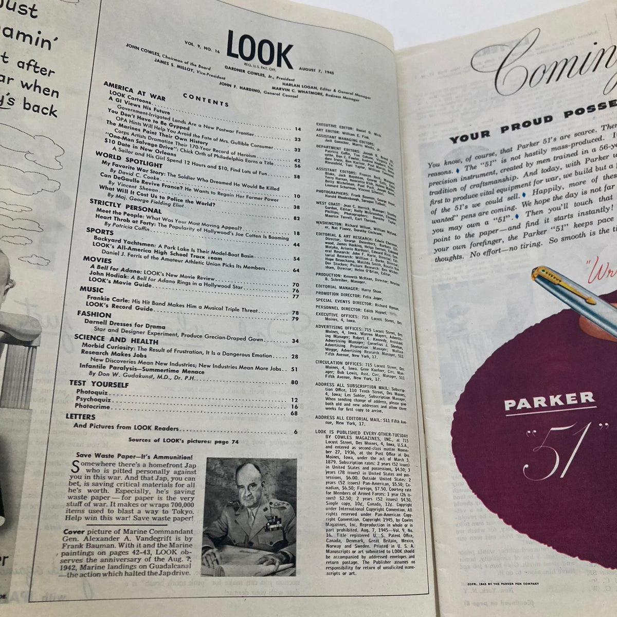 Vintage Look Magazine August 7 1945 Marine General Alexander Vandegrift