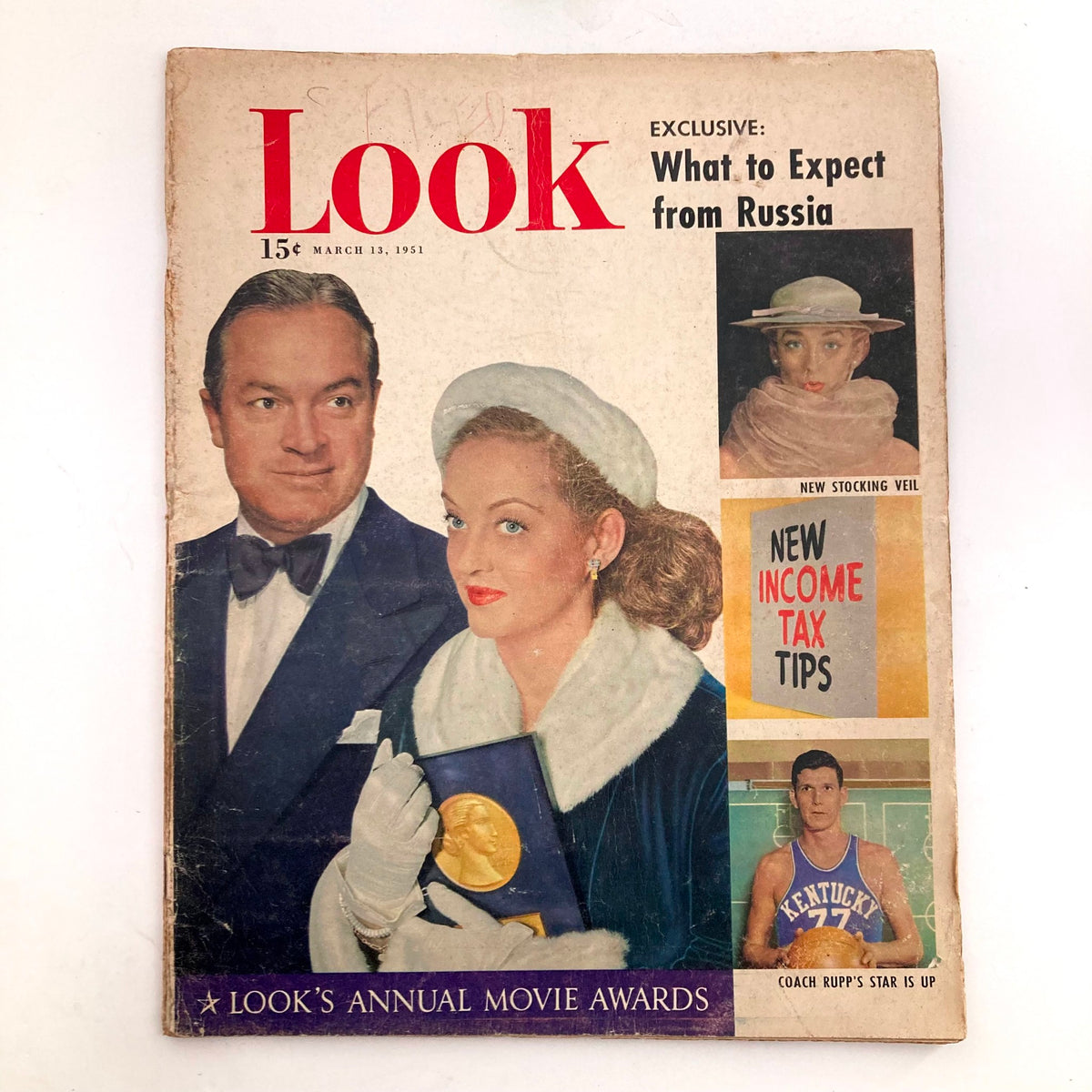 VTG Look Magazine March 13 1951 featuring Bob Hope and Bette Davis on the cover, highlighting Hollywood's golden era with a classic magazine design.