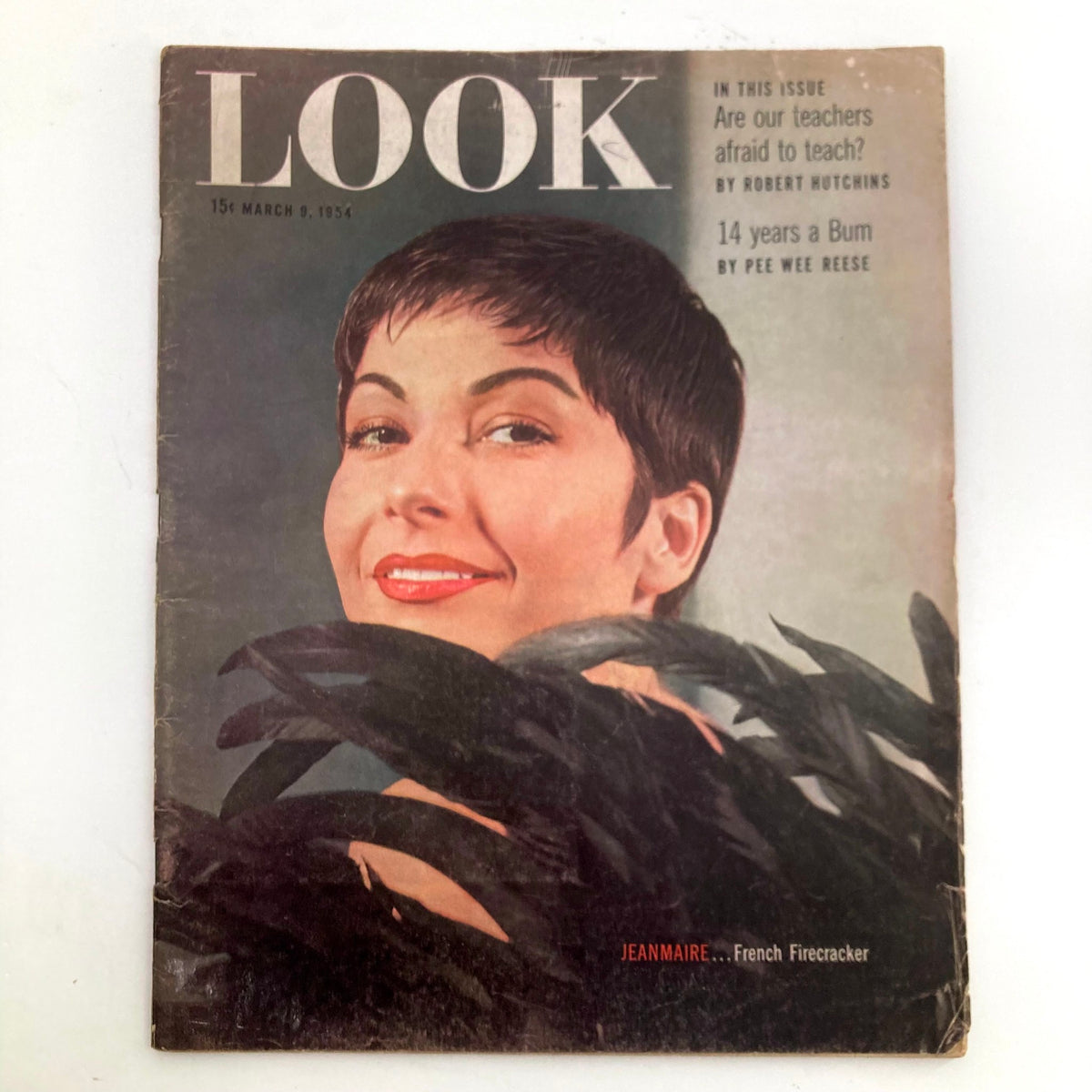 VTG Look Magazine March 9 1954 featuring Jeanmarie on the cover, known as the 'French Firecracker', showcasing mid-century design and pop culture.