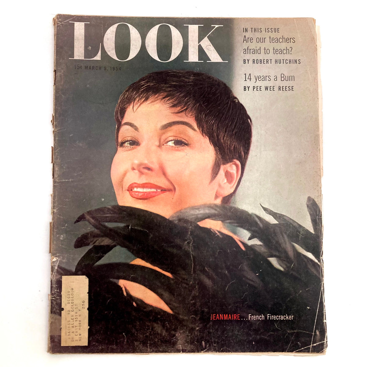VTG Look Magazine March 9 1954 cover photograph featuring Jeanmarie styled as a French firecracker, showcasing mid-20th century glamour.