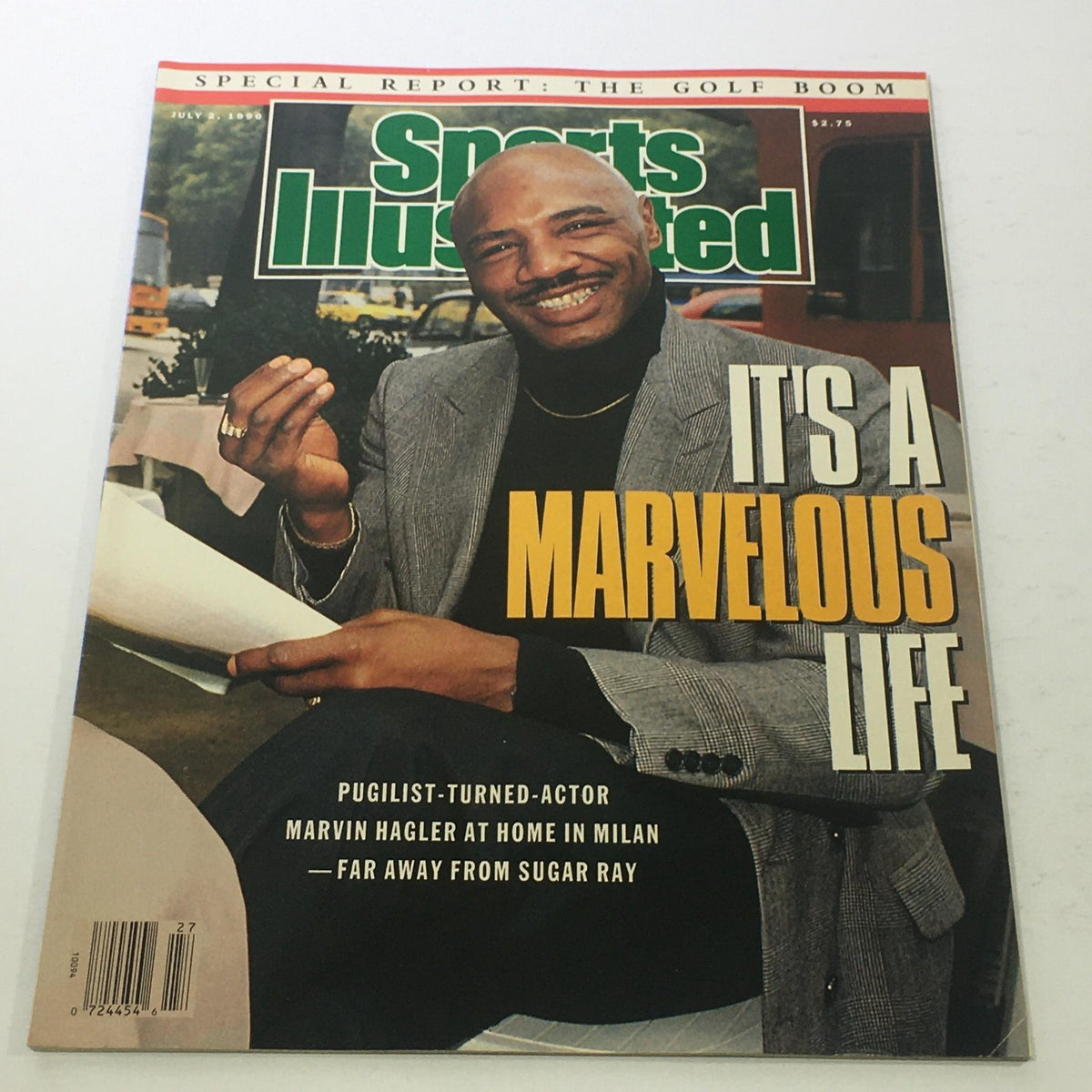 Sports Illustrated: July 2 1990 - It's A Marvelous Life featuring Marvin Hagler on the cover, showcasing the legendary boxer at home in Milan.