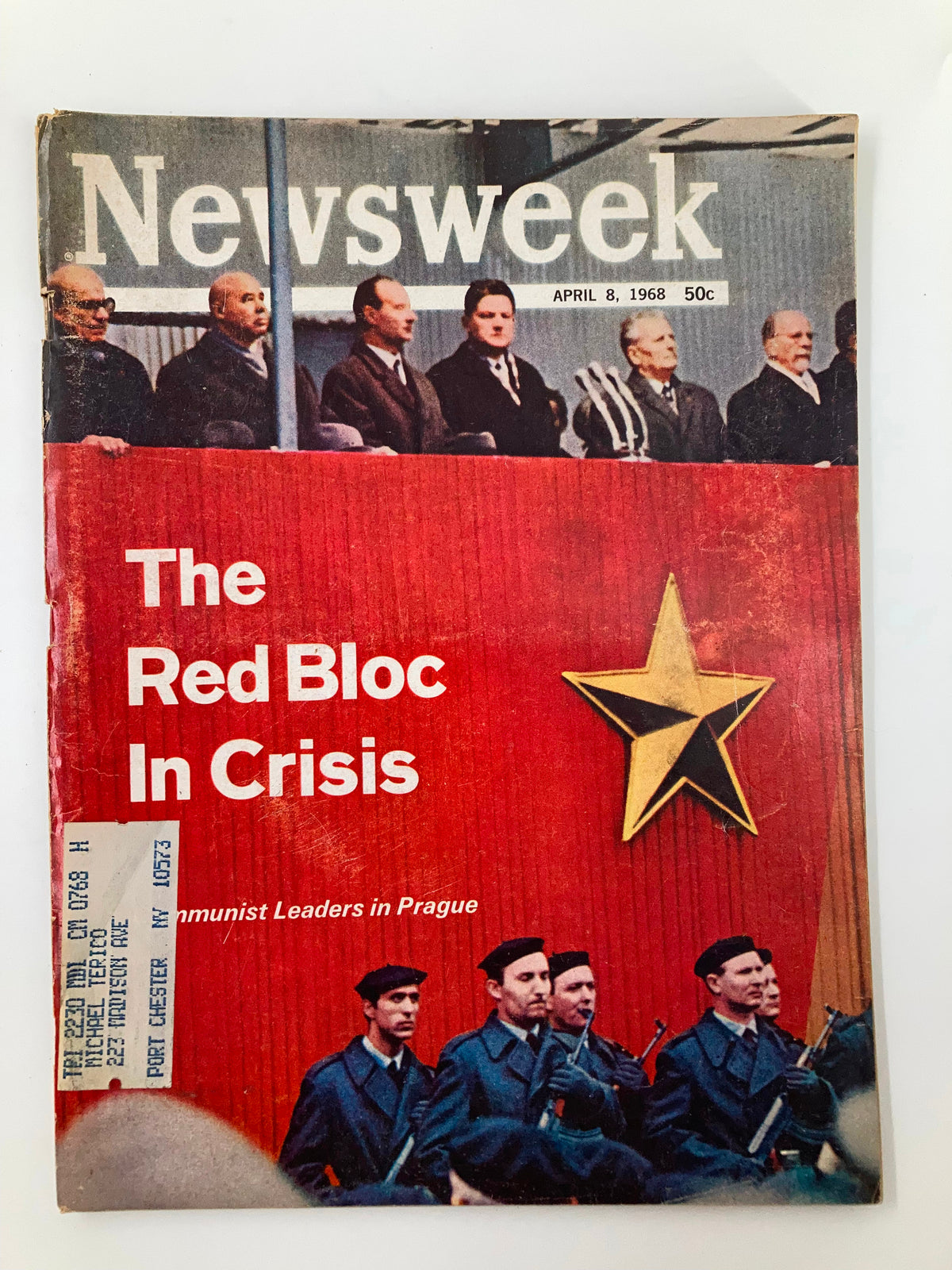 VTG Newsweek Magazine April 8 1968 cover featuring 'The Red Bloc In Crisis: Communist Leaders' with imagery of communist figures and a prominent gold star.