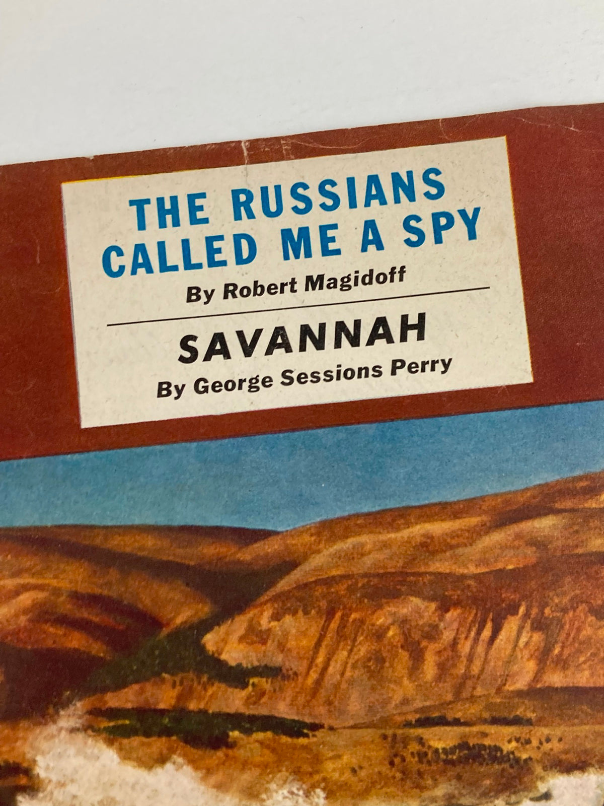 Close-up of the cover of The Saturday Evening Post dated July 17, 1948, featuring the title 'The Russians Called Me A Spy' by Robert Magidoff, showcasing a beautiful landscape illustration that captures the essence of the magazine's vintage charm.