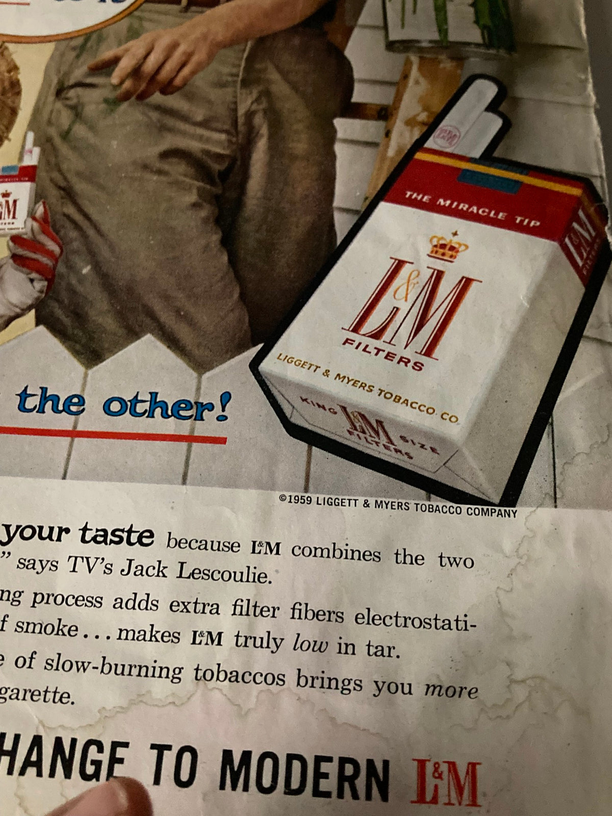 The Saturday Evening Post March 7 1959 cover featuring a hand holding an L&M cigarette pack, illustrating advertising from the 1950s era.
