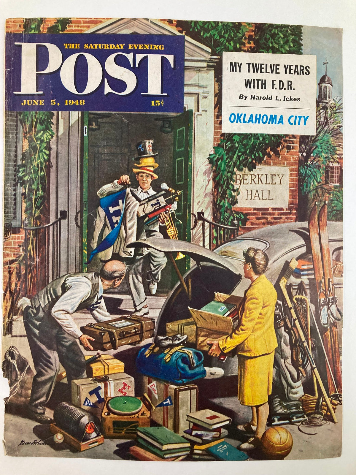 Cover of The Saturday Evening Post, June 5, 1948, showcasing a dynamic illustration of individuals organizing belongings, highlighting cultural themes and nostalgia. A valuable piece for art and history enthusiasts.