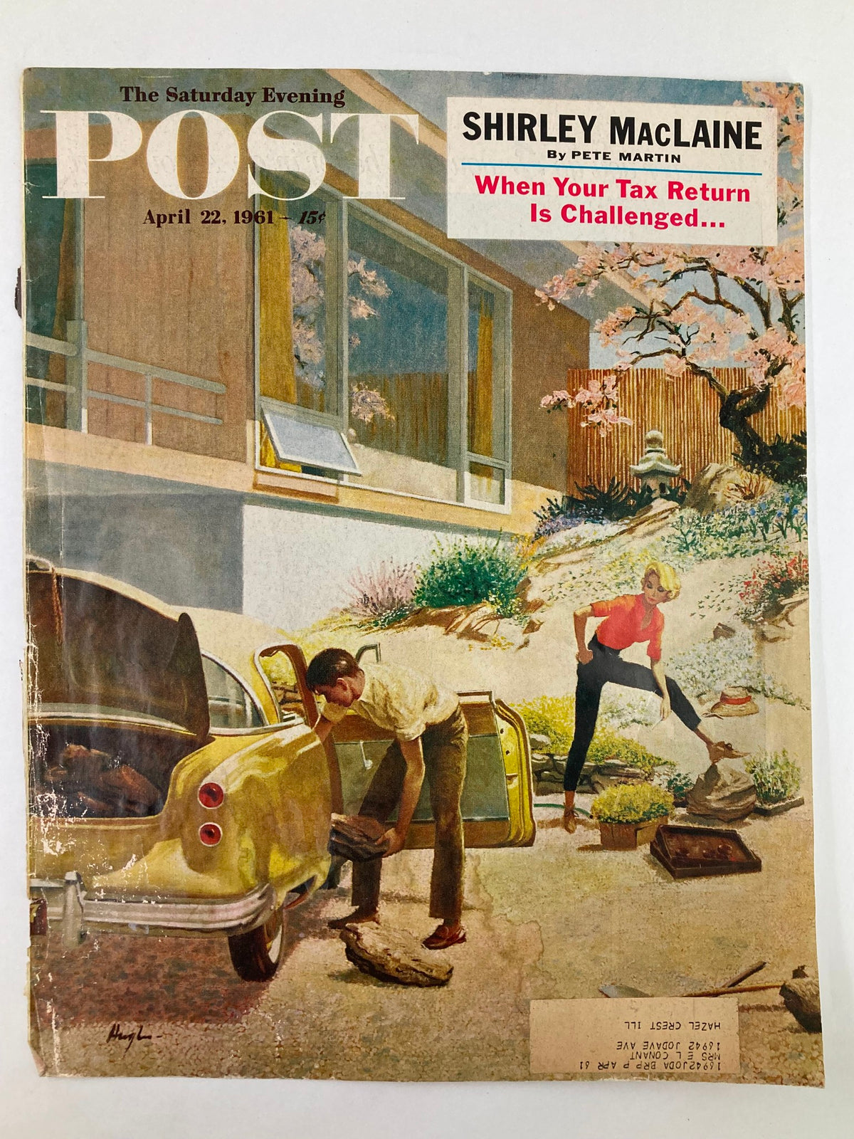 COVER ONLY The Saturday Evening Post April 22 1961 showcasing Shirley MacLaine with an artistic design and retro aesthetics.