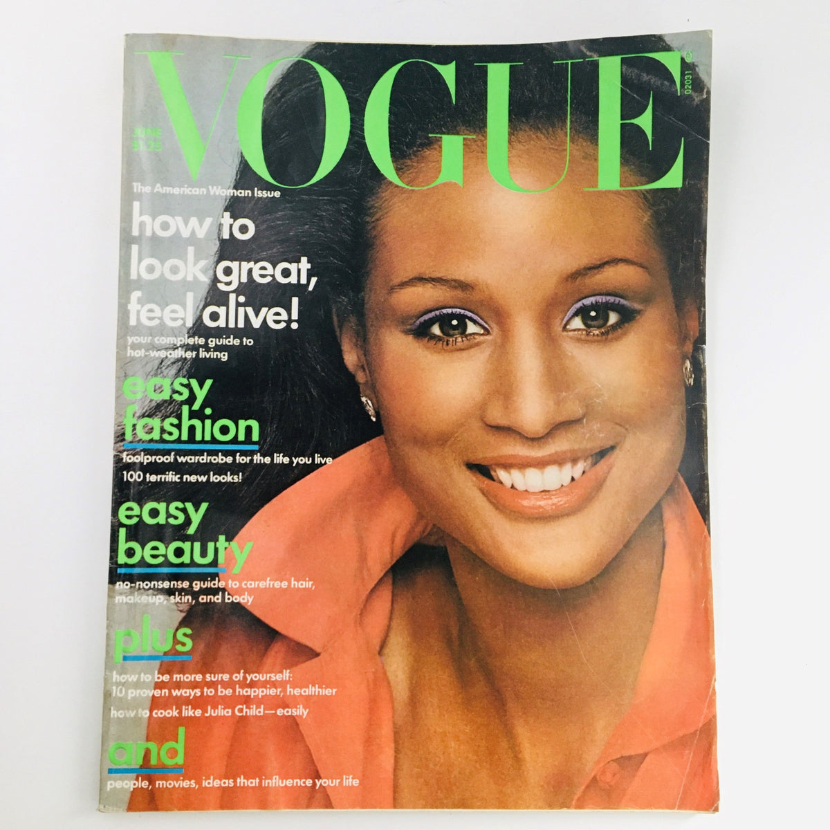 Vogue Magazine Cover from June 1975 featuring Beverly Johnson, highlighting fashion and beauty tips.