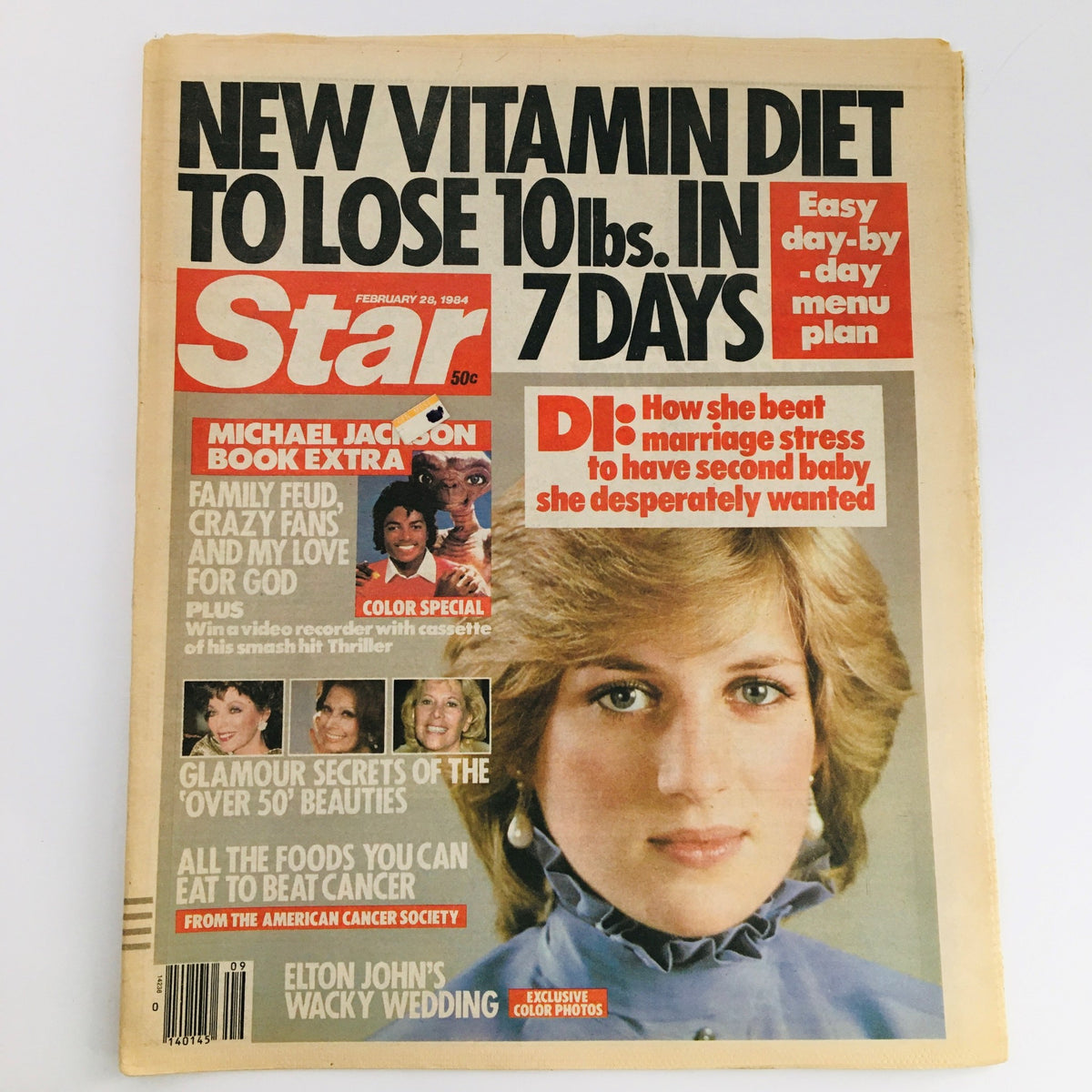 Cover of Star Newspaper dated February 28, 1984 featuring Michael Jackson, Princess Diana, and Liz Taylor, discussing celebrity gossip and cultural moments from the 1980s.