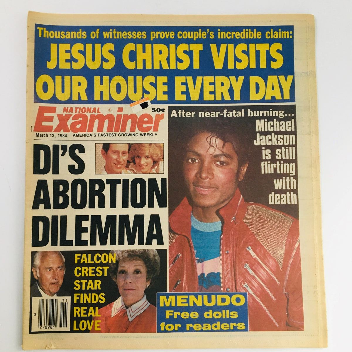 Cover of National Examiner Magazine dated March 13, 1984, featuring Michael Jackson and Princess Diana with headlines about celebrity news and gossip.