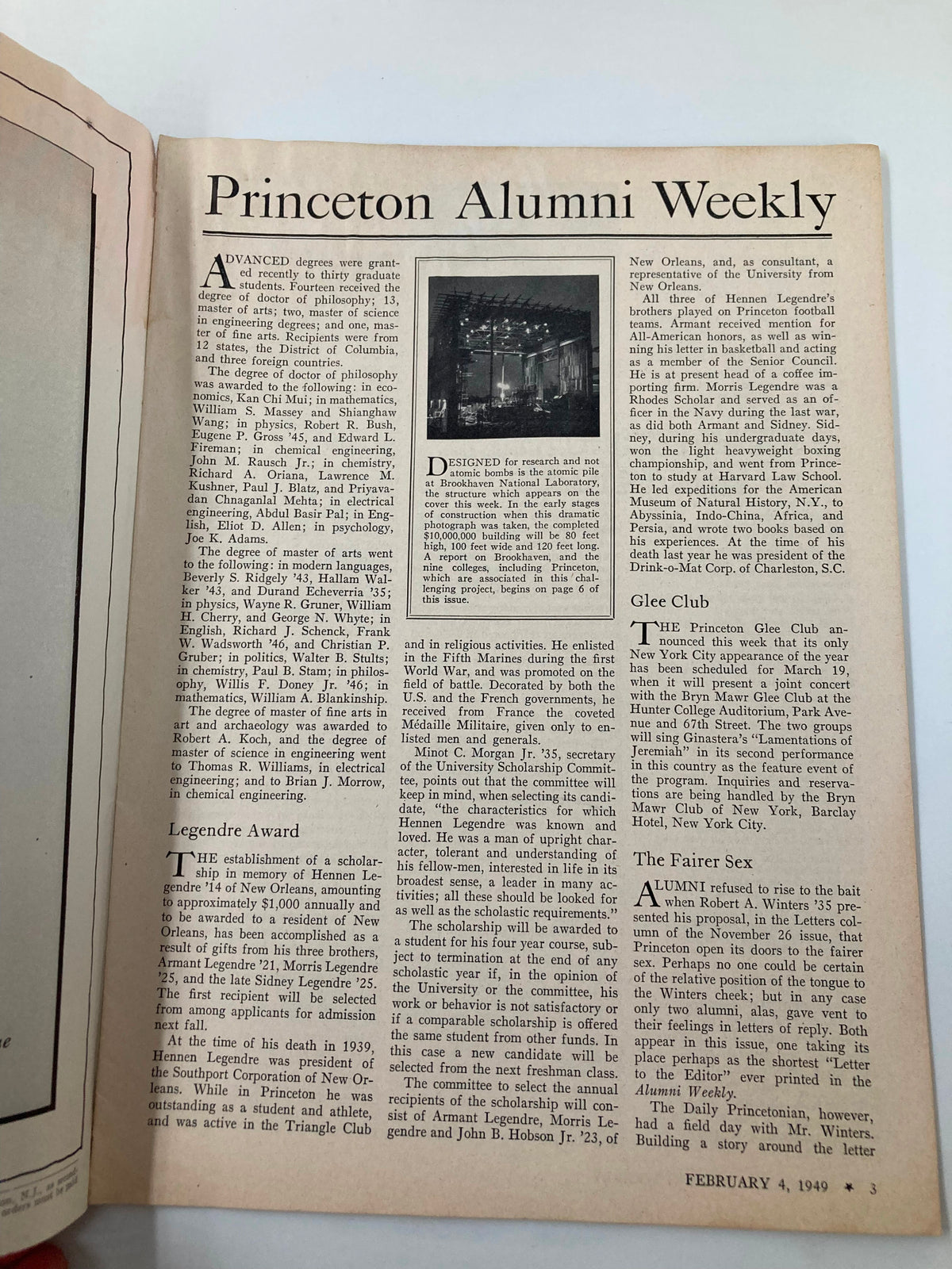 Another interior page of VTG Princeton Alumni Weekly, February 4, 1949, filled with content highlighting academic advancements.