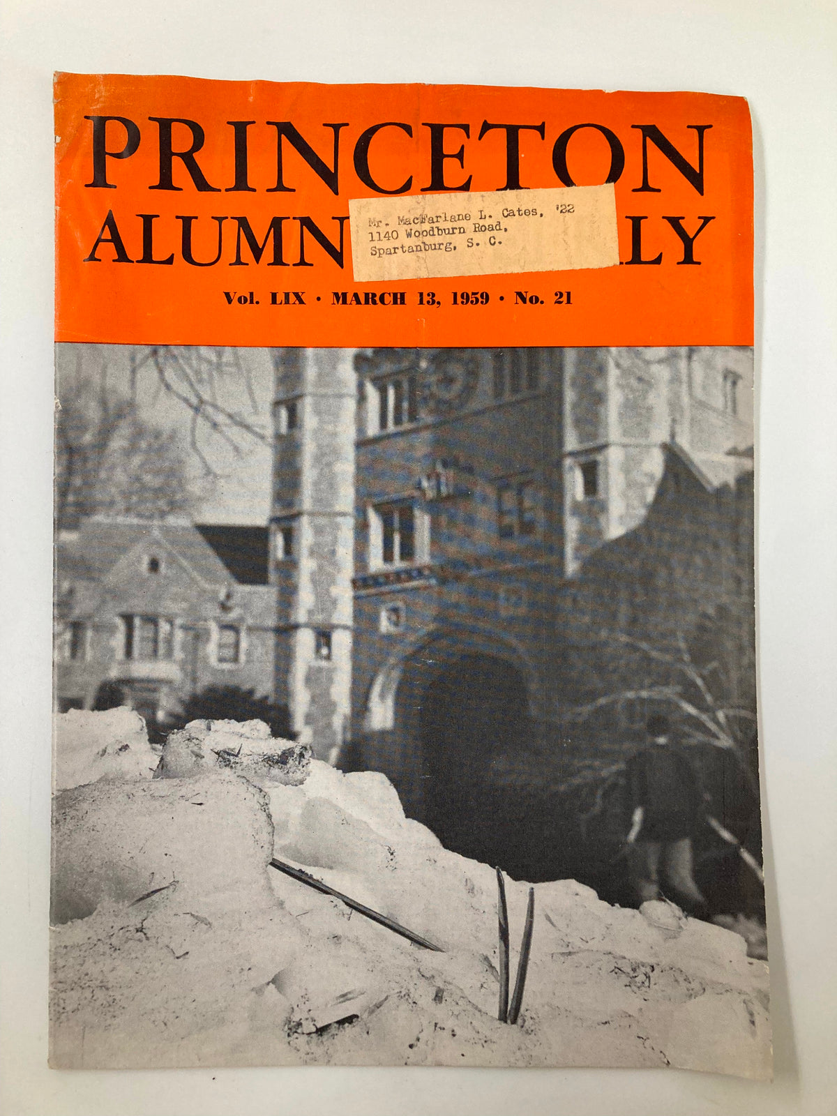 Cover of the VTG Princeton Alumni Weekly from March 13, 1959, featuring highlights of Princeton's historical legacy and notable alumni stories.