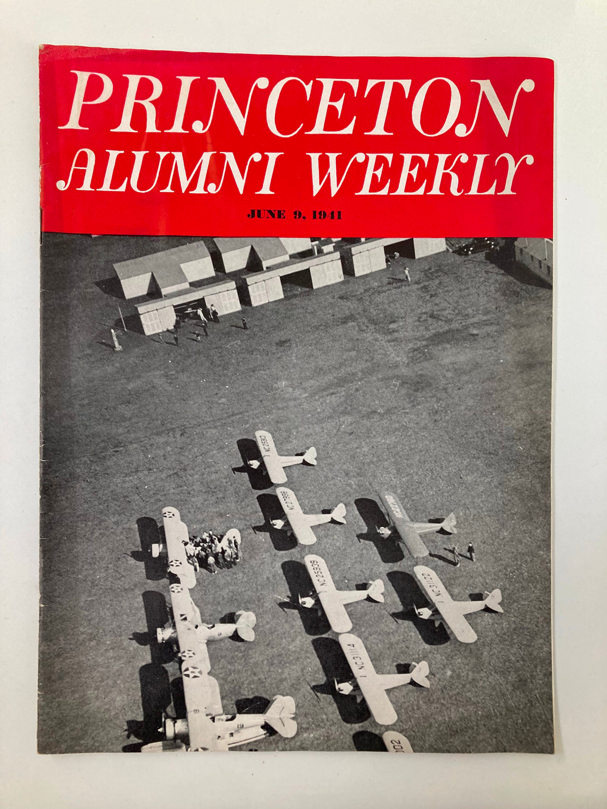Cover of VTG Princeton Alumni Weekly June 9, 1941 featuring an aerial view of airplanes and military facilities.