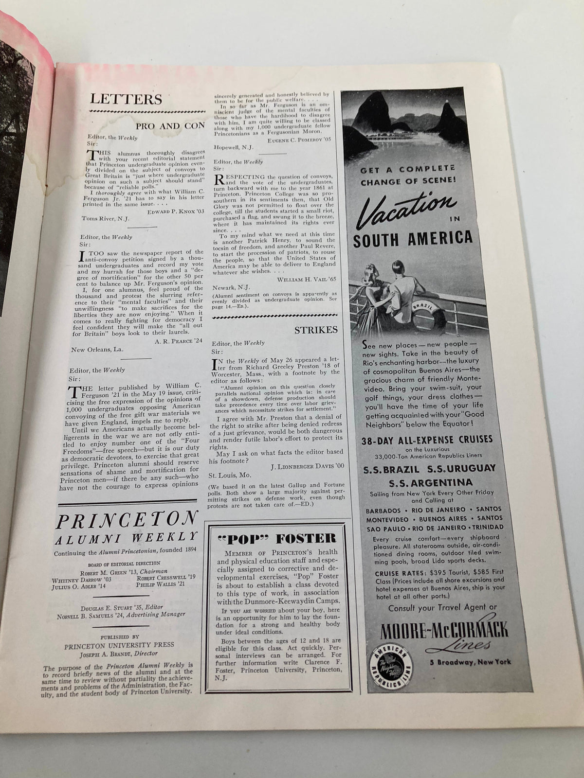 Interior page of VTG Princeton Alumni Weekly June 9, 1941 displaying letters to the editor and advertisements.