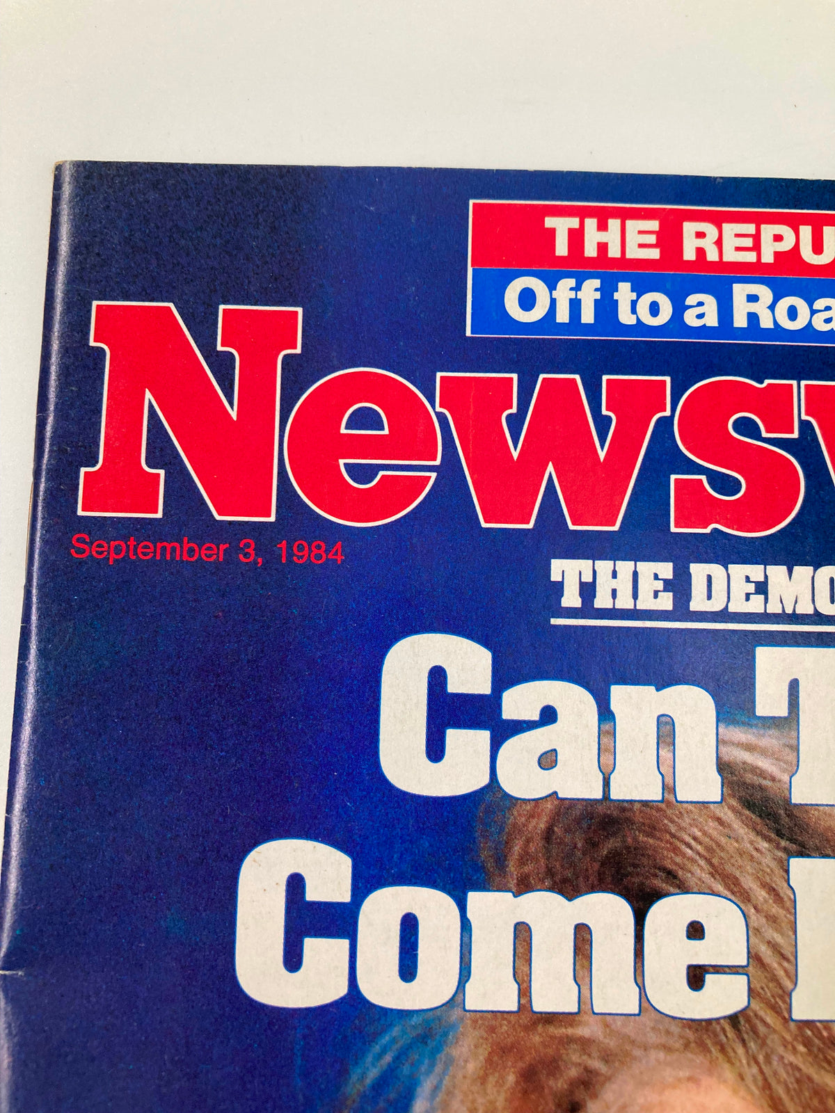 Close-up of the VTG Newsweek Magazine September 3 1984, highlighting the publication date and title, with the feature story on the Democrats.