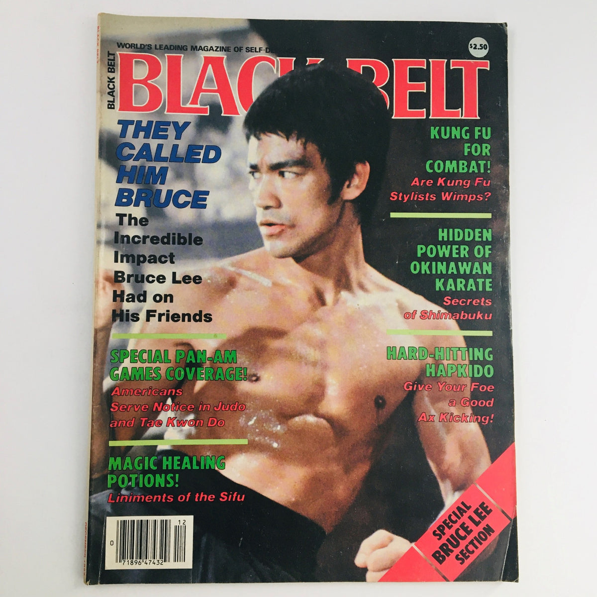 Cover of Black Belt Magazine December 1987 Vol 25 #12 featuring a special section on Bruce Lee, showcasing martial arts themes including Kung Fu and Hapkido.